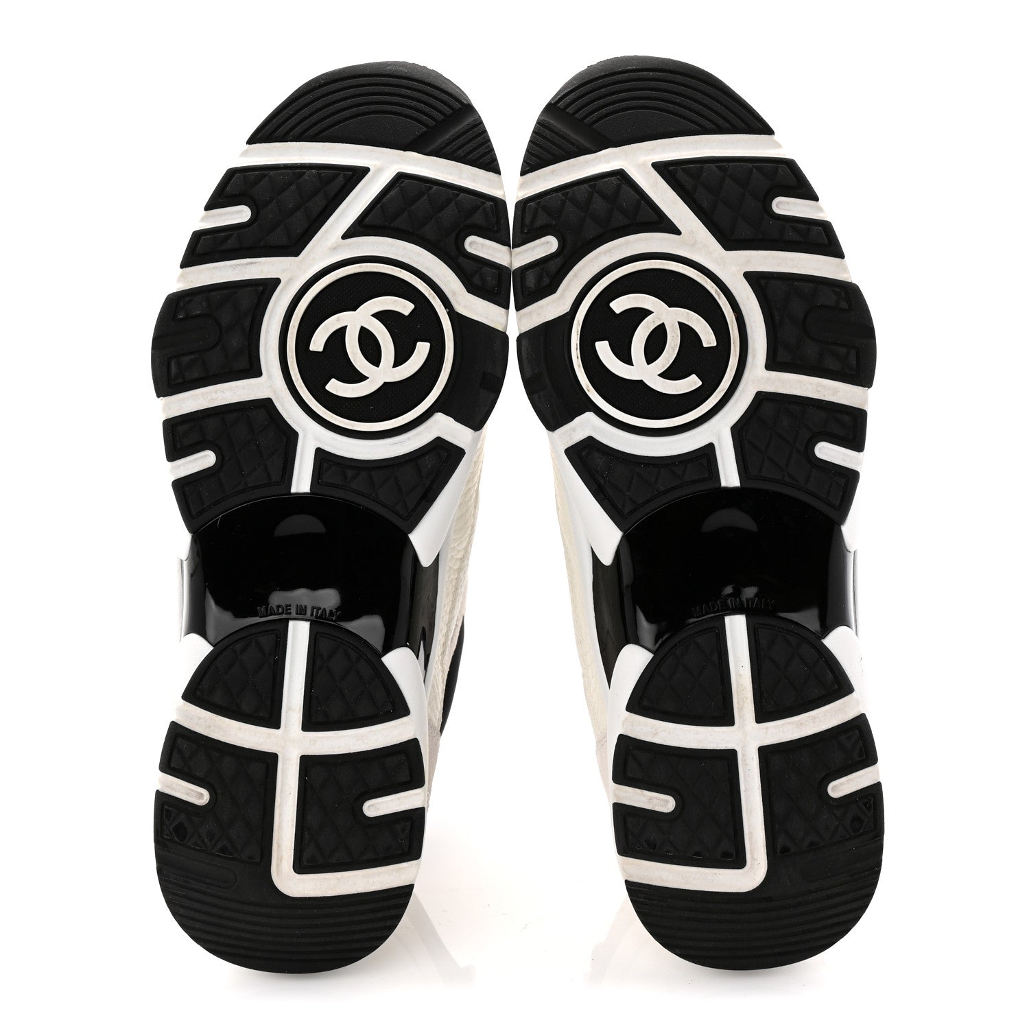Mesh Suede Calfskin Grained Calfskin Womens CC Sneakers 37.5 White Black