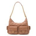Chanel Shiny Lambskin Quilted Trendy Pockets Hobo Brown