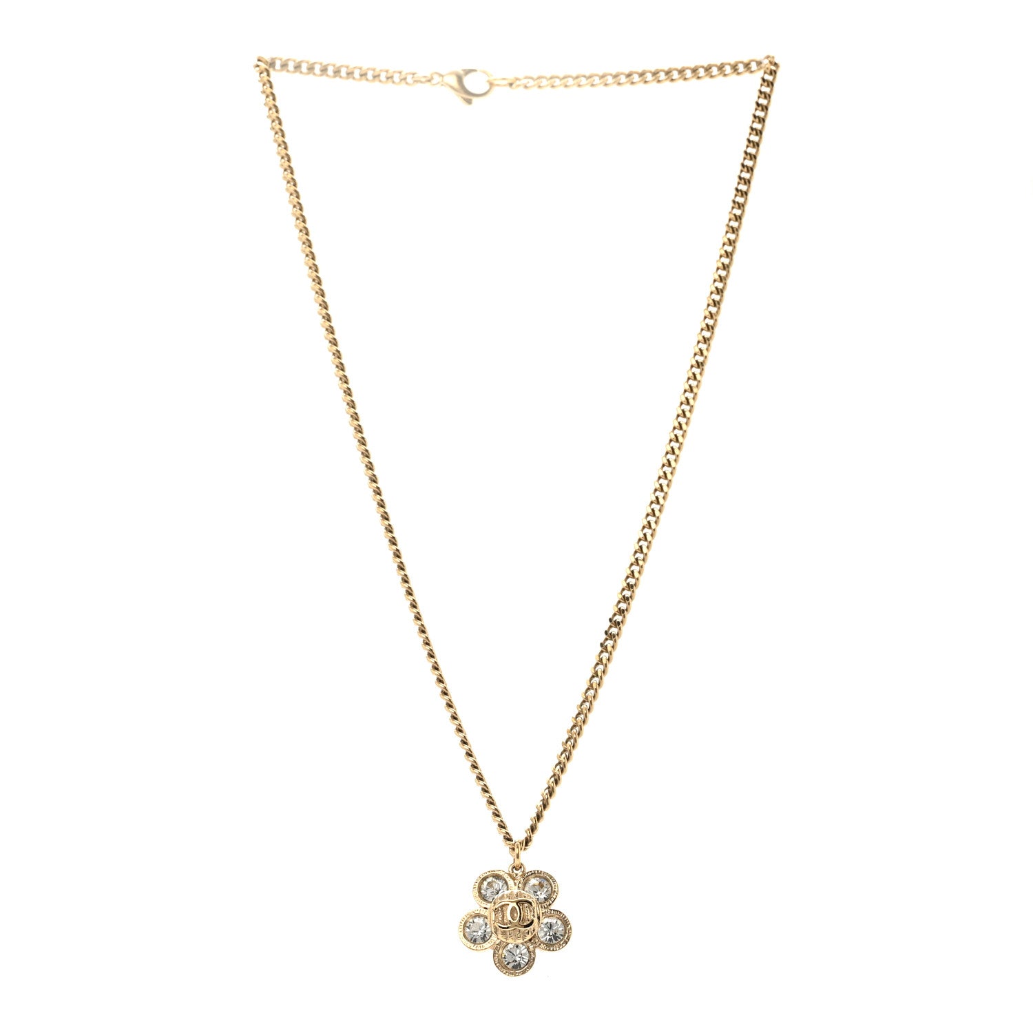 Crystal CC Flower Pendant Necklace Gold