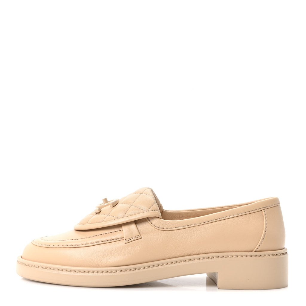 Lambskin Quilted CC Turnlock Loafers 37.5 Beige