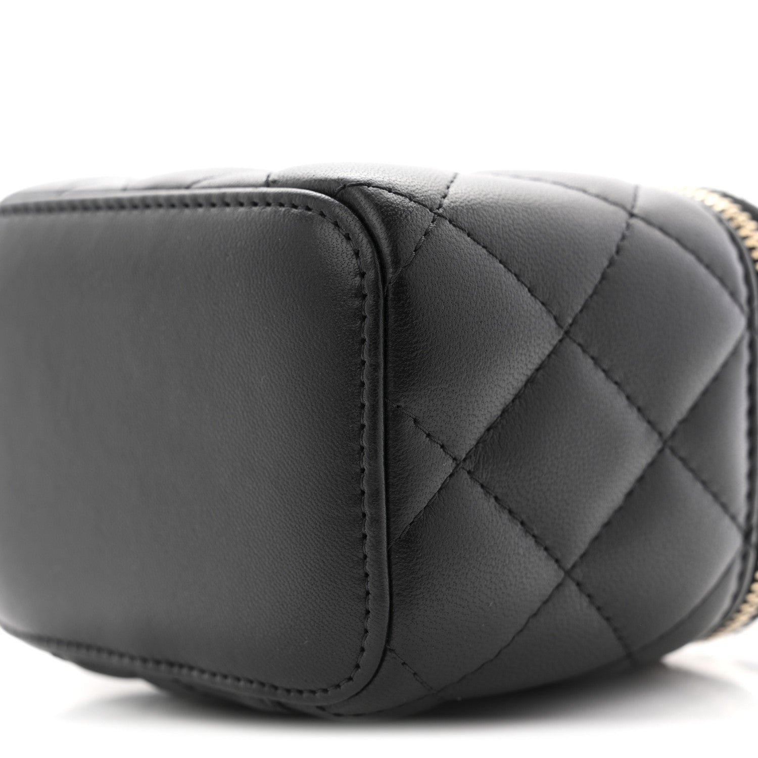Chanel Lambskin Quilted Mini Pearl Crush Vanity Case With Chain Black