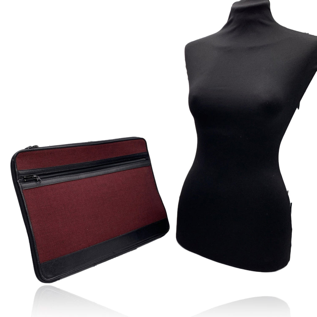 CHRISTIAN DIOR  Burgundy Canvas And Black Leather Portfolio Bag