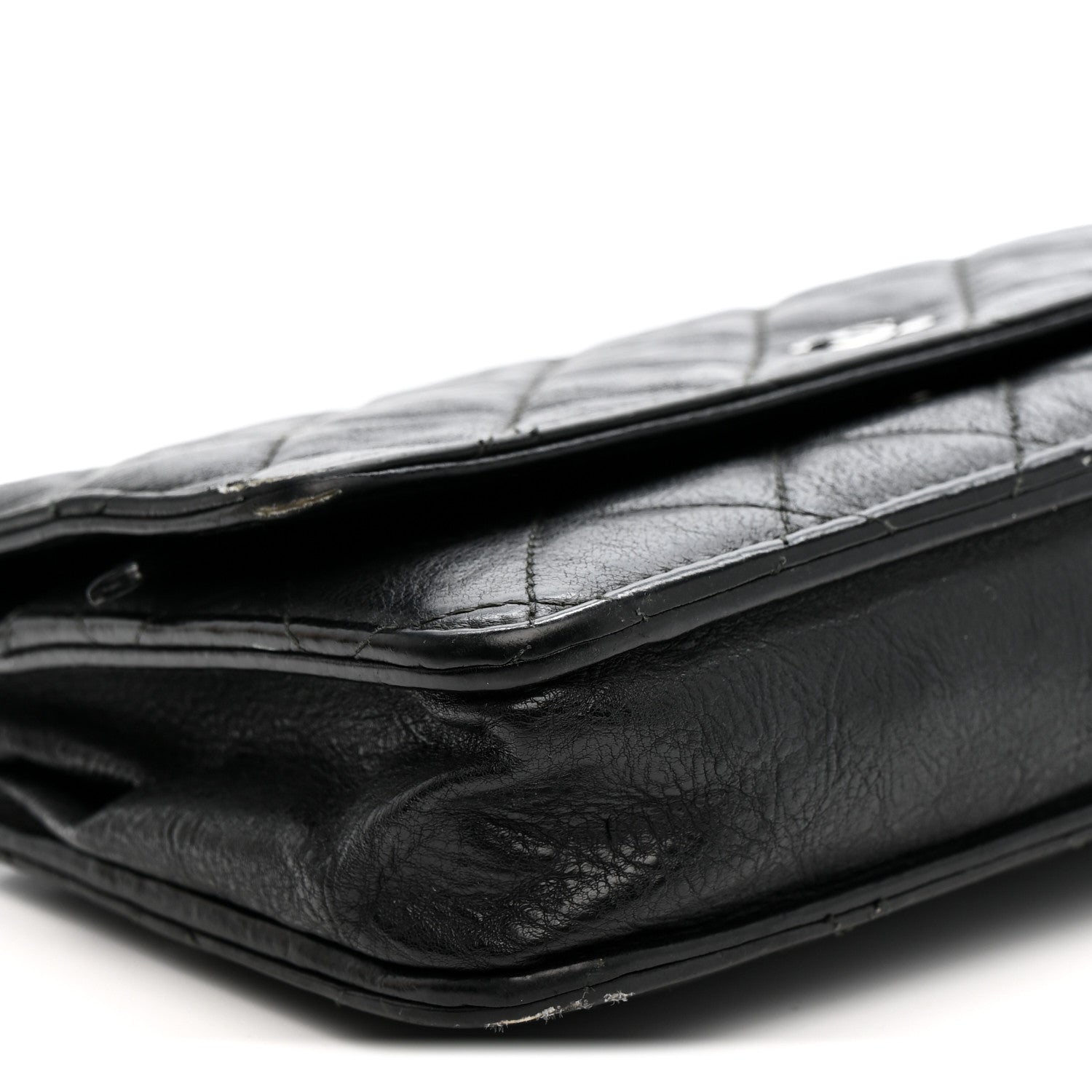 Chanel Crumpled Calfskin Quilted Wallet On Chain WOC So Black