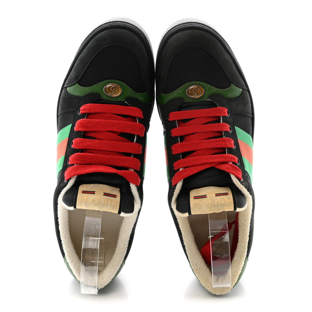 Gucci Calfskin Nylon GG Monogram Calfskin Web Mens Screener Sneakers 8 Black