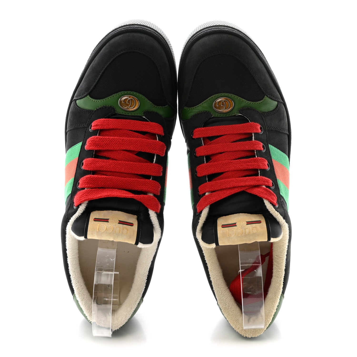 Gucci Calfskin Nylon GG Monogram Calfskin Web Mens Screener Sneakers 8 Black