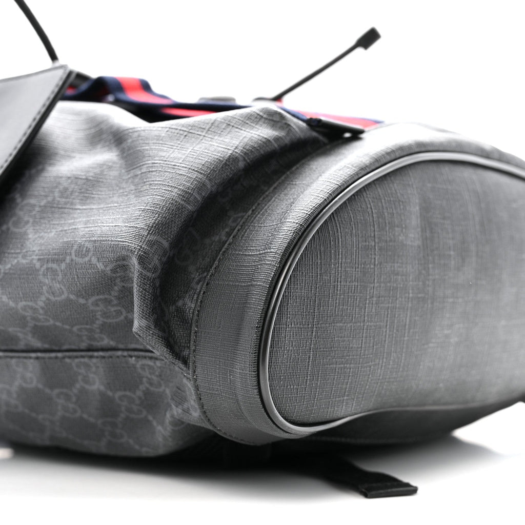 Gucci Soft GG Supreme Monogram Calfskin Web Double Buckle Backpack Black
