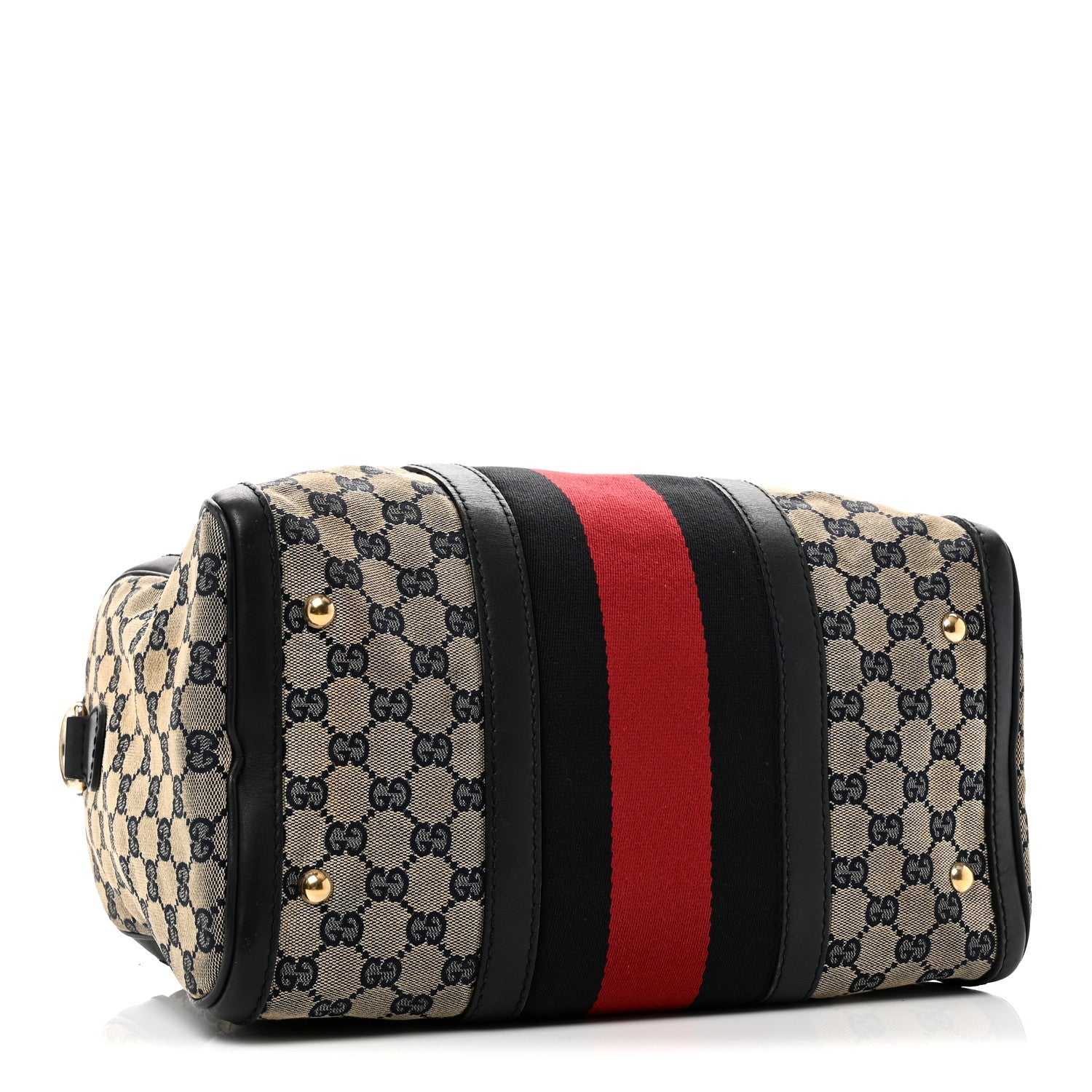 Gucci Monogram Selleria Calfskin Vintage Web Medium Boston Beige Blue