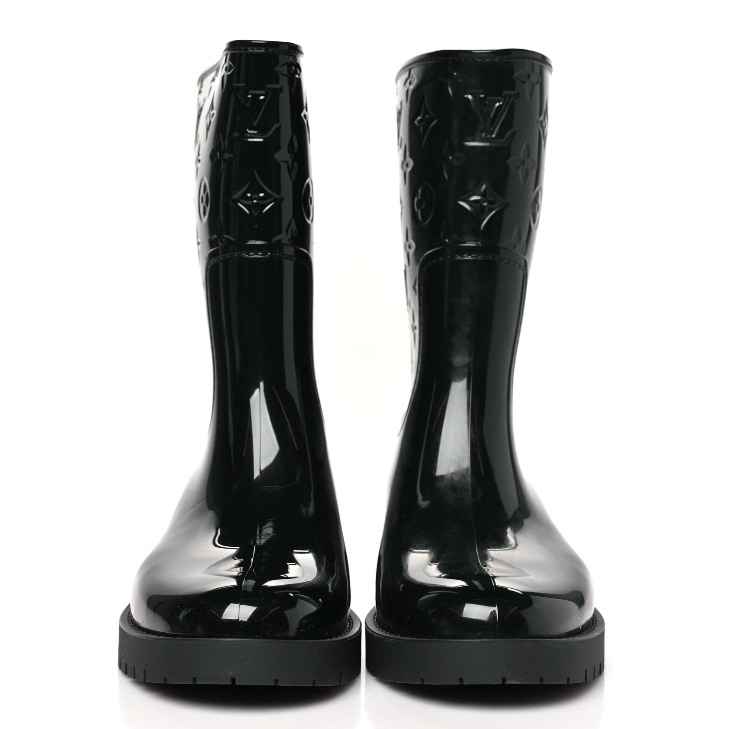 Louis Vuitton Rubber Embossed Monogram Splash Rain Short Boots 38 Black