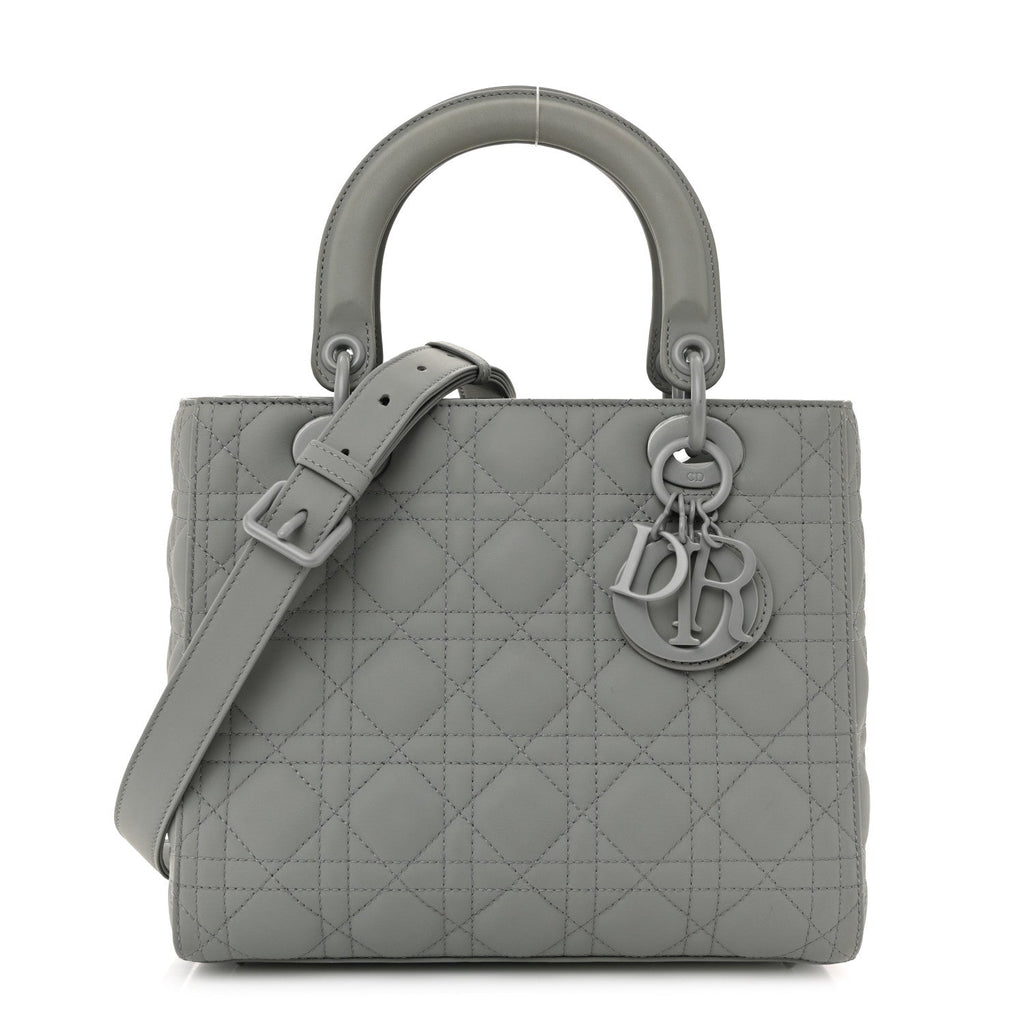 Christian Dior Ultra Matte Calfskin Cannage Medium Lady Dior Grey Stone