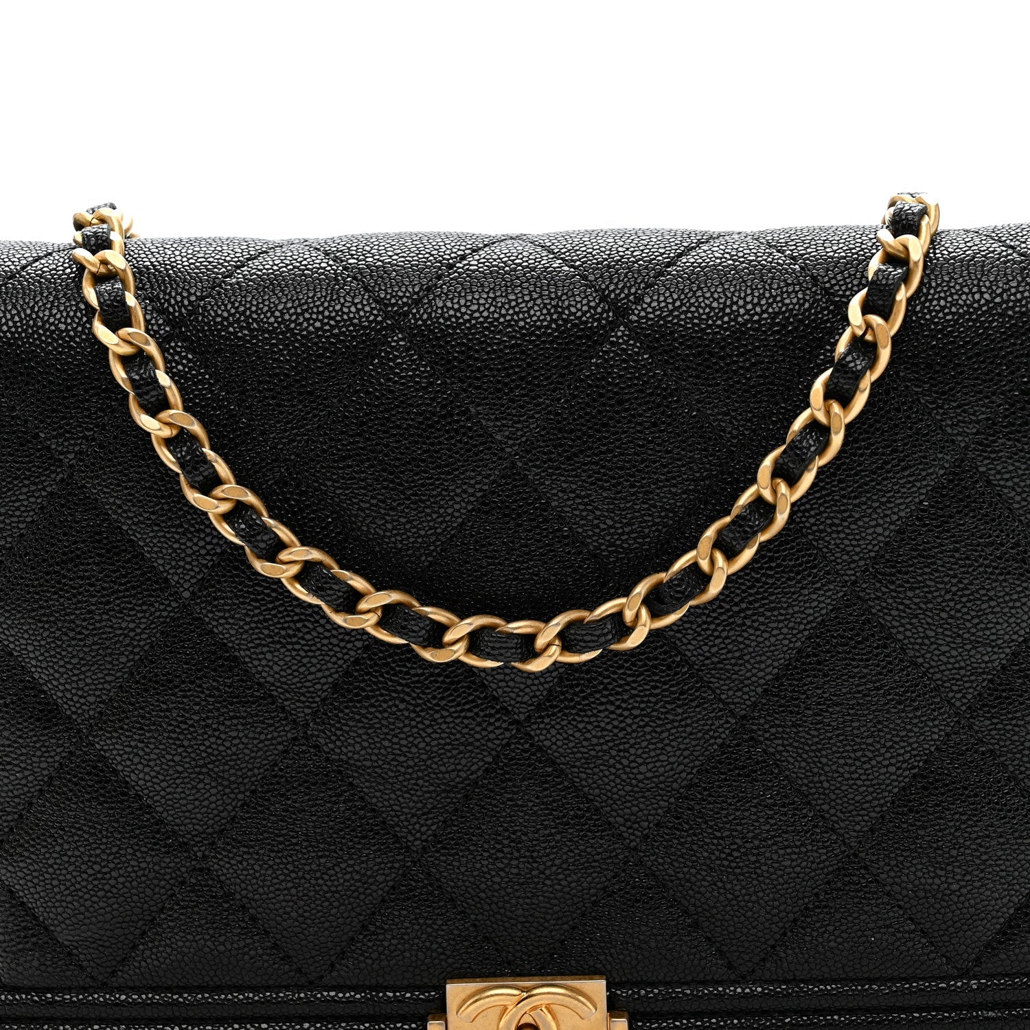 Chanel Caviar Quilted Boy Wallet On Chain WOC Black