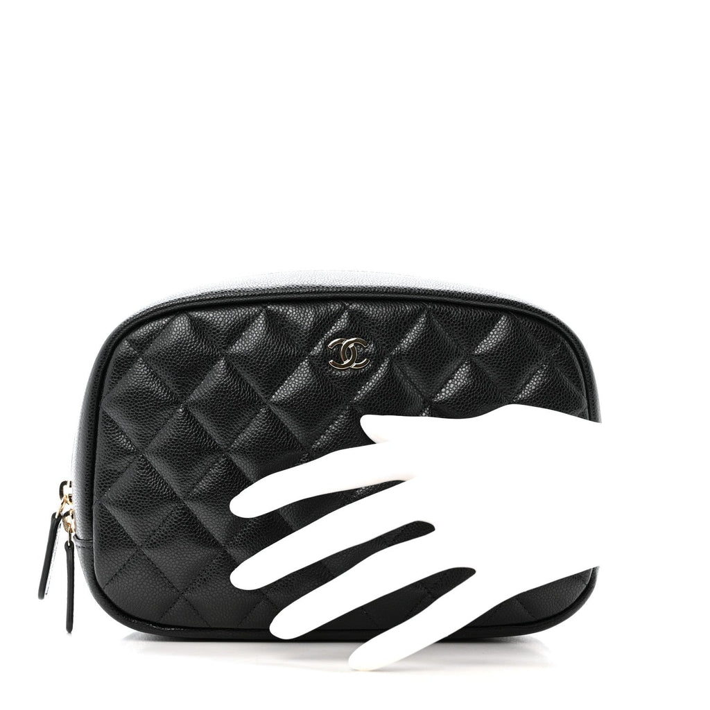 Caviar Quilted Medium Curvy Pouch Cosmetic Case Black