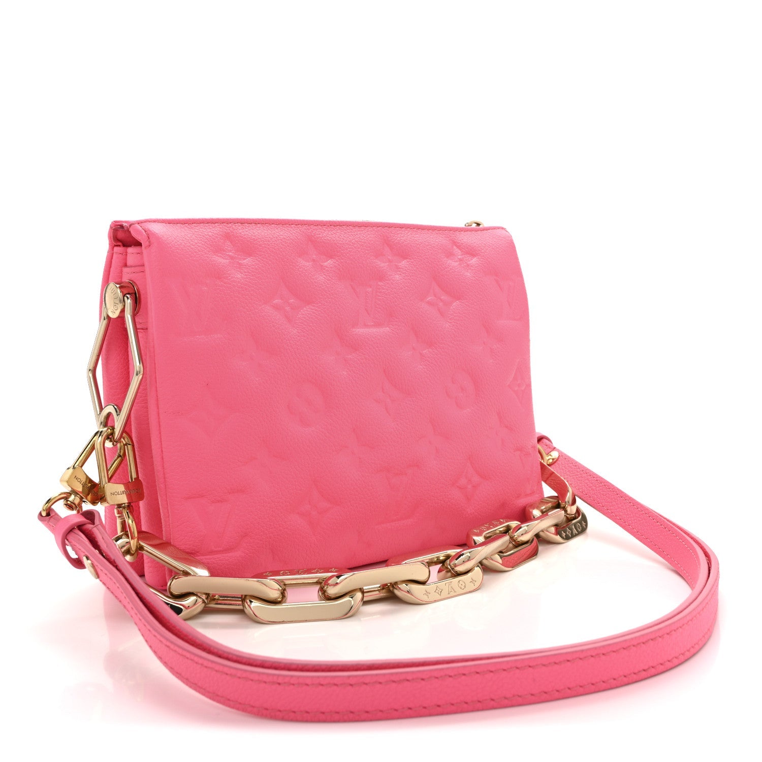 Louis Vuitton Calfskin Embossed Monogram Coussin BB Rose Fluo
