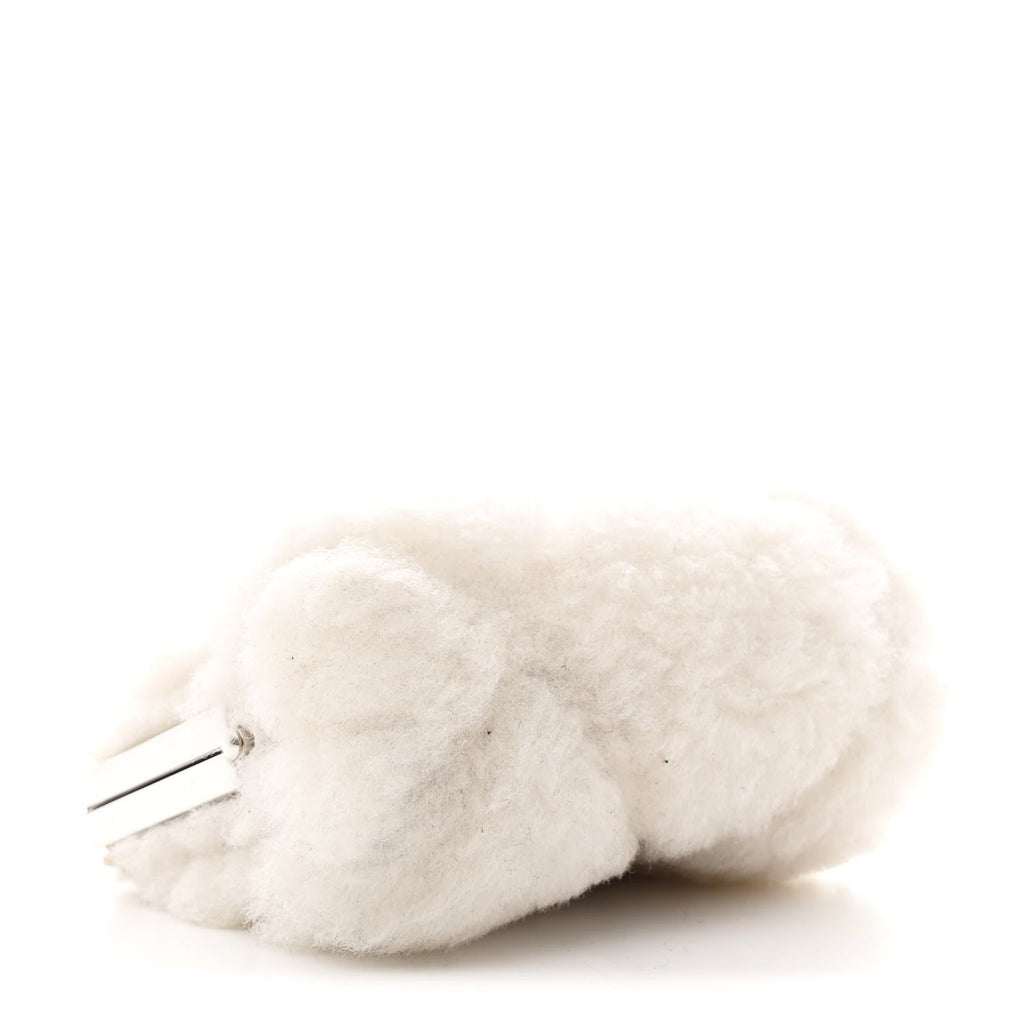 Chanel Shearling Sheepskin Lambskin Quilted Clutch With Chain White