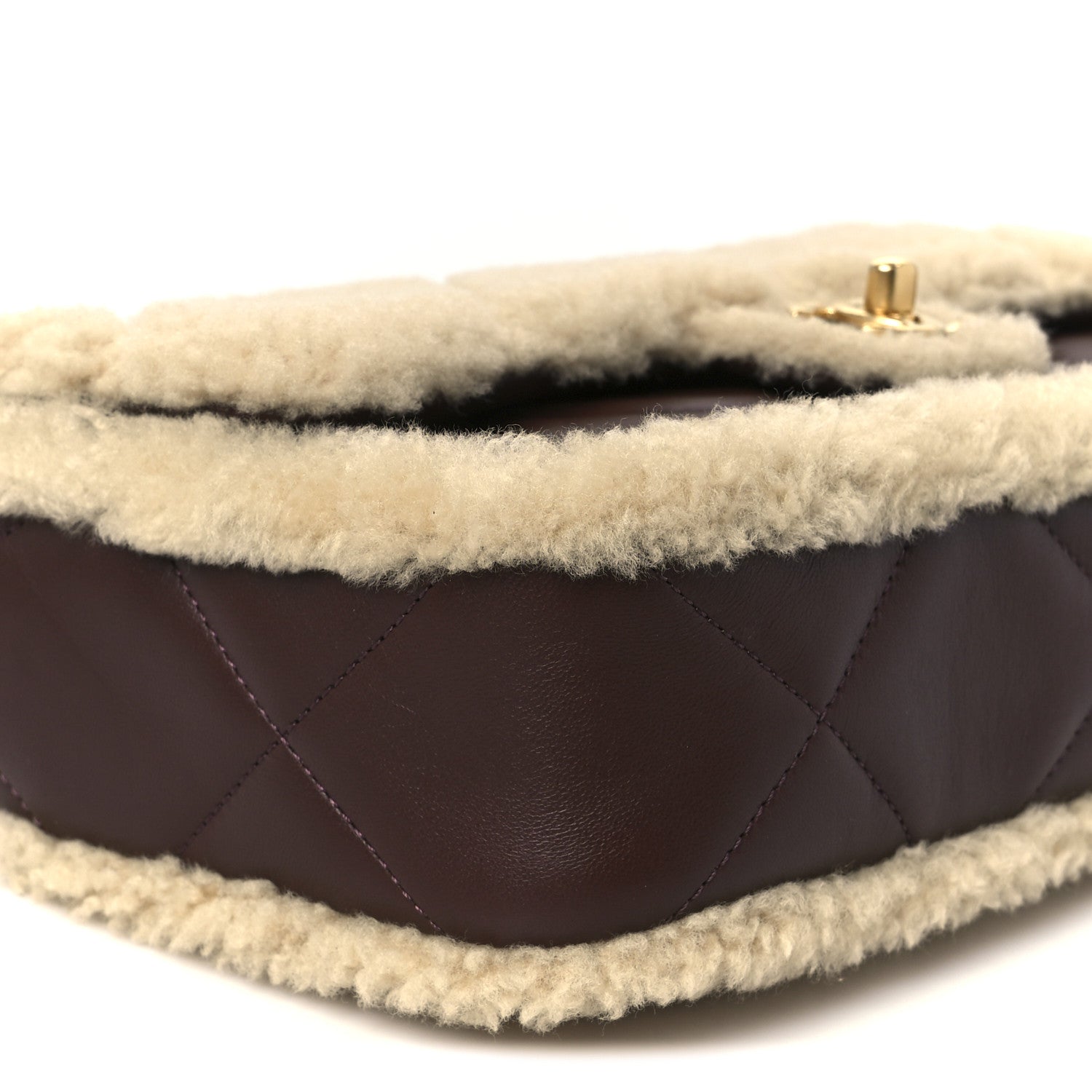 Chanel Shearling Lambskin Quilted Furry Coco Flap Dark Brown Beige