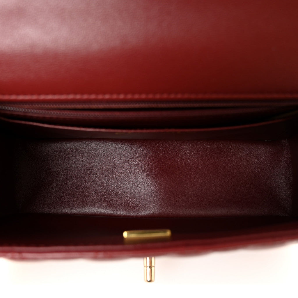 Chanel Lambskin Quilted Mini Top Handle Rectangular Flap Burgundy