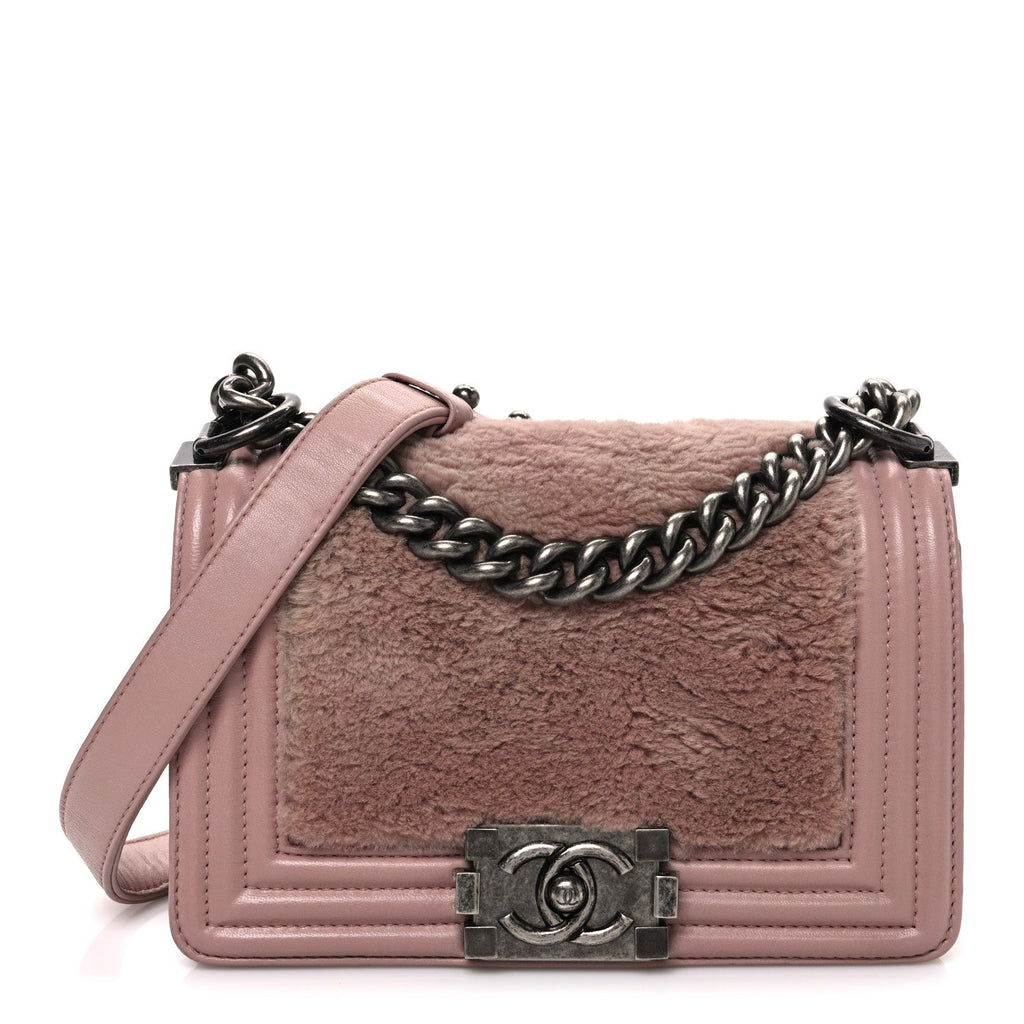 Chanel Fur Calfskin Small Boy Flap Pink