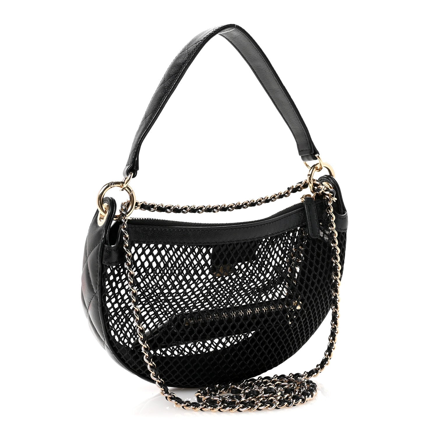 Chanel Mesh Shiny Lambskin Chain Hobo Black