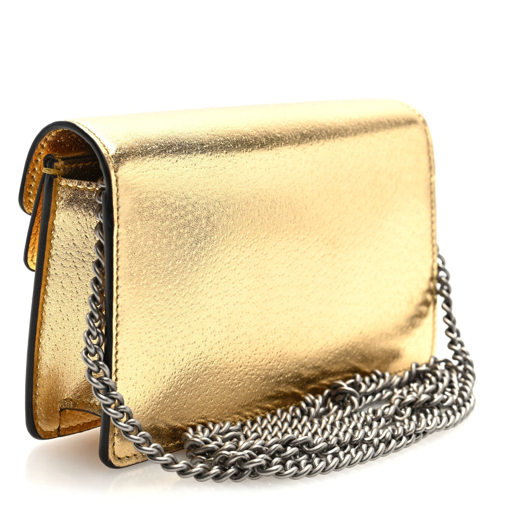 Gucci Metallic Calfskin Super Mini Dionysus Shoulder Bag Gold