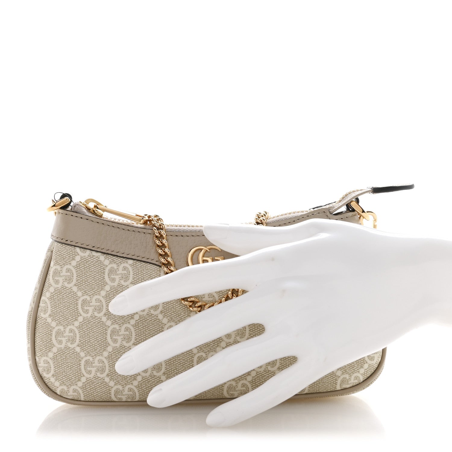 Gucci GG Supreme Monogram Textured Dollar Calfskin Web Mini Ophidia GG Handbag Beige Mystic White Oatmeal