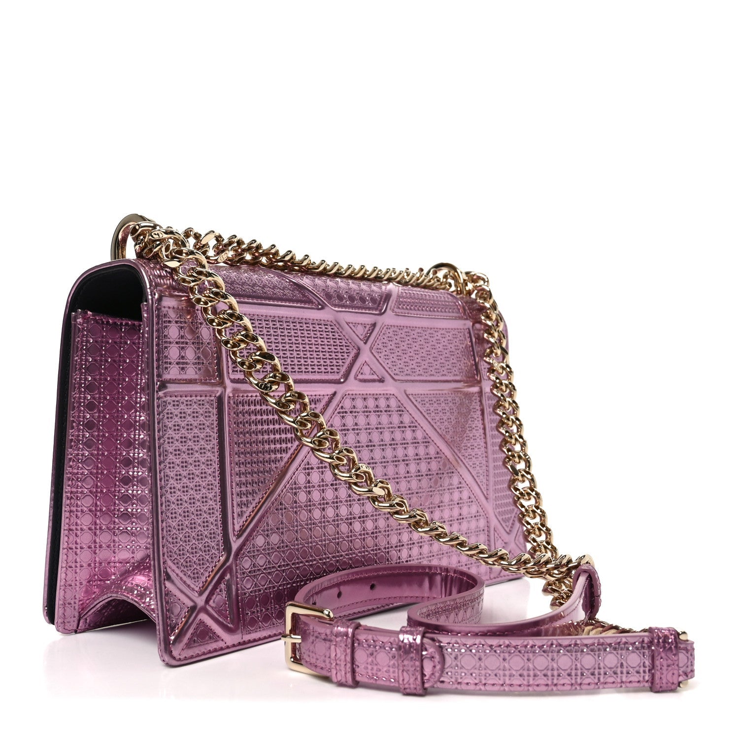 Christian Dior Metallic Patent Micro-Cannage Medium Diorama Flap Bag Pink