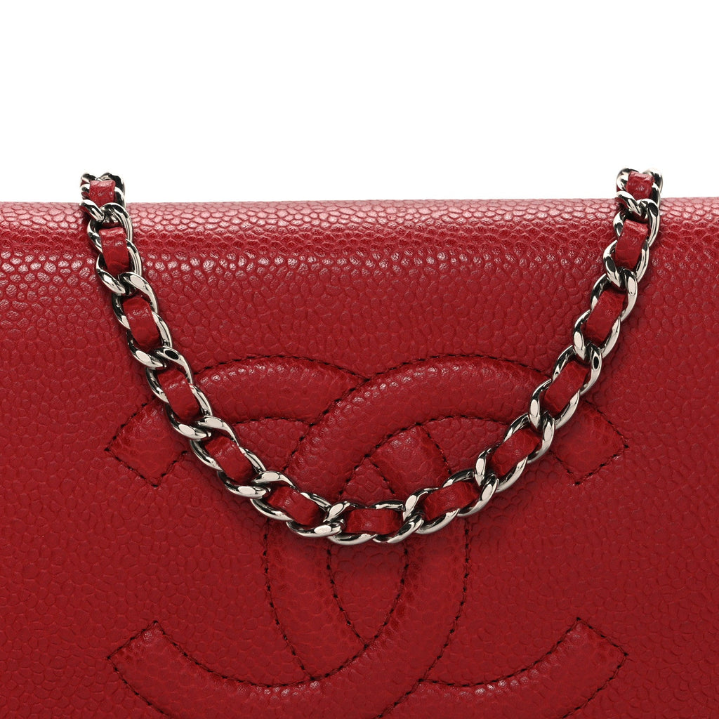 Chanel Caviar Timeless CC Wallet on Chain WOC Red