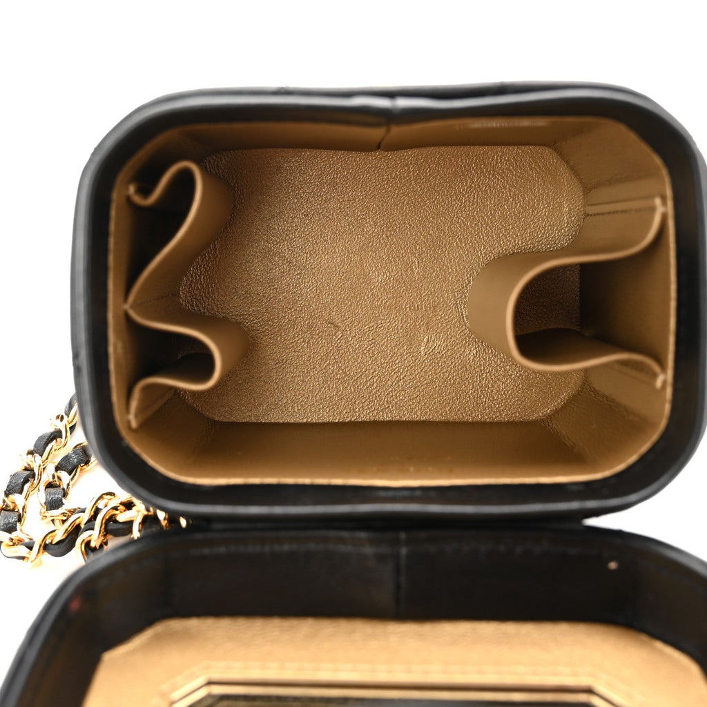 Chanel Lambskin Quilted Vanity Clutch With Chain  Black