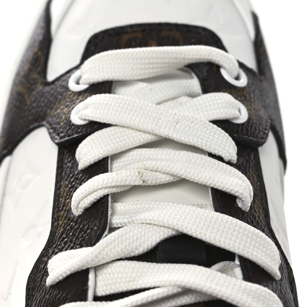 Louis Vuitton Lambskin Embossed Monogram Time Out Sneakers 39 White Brown