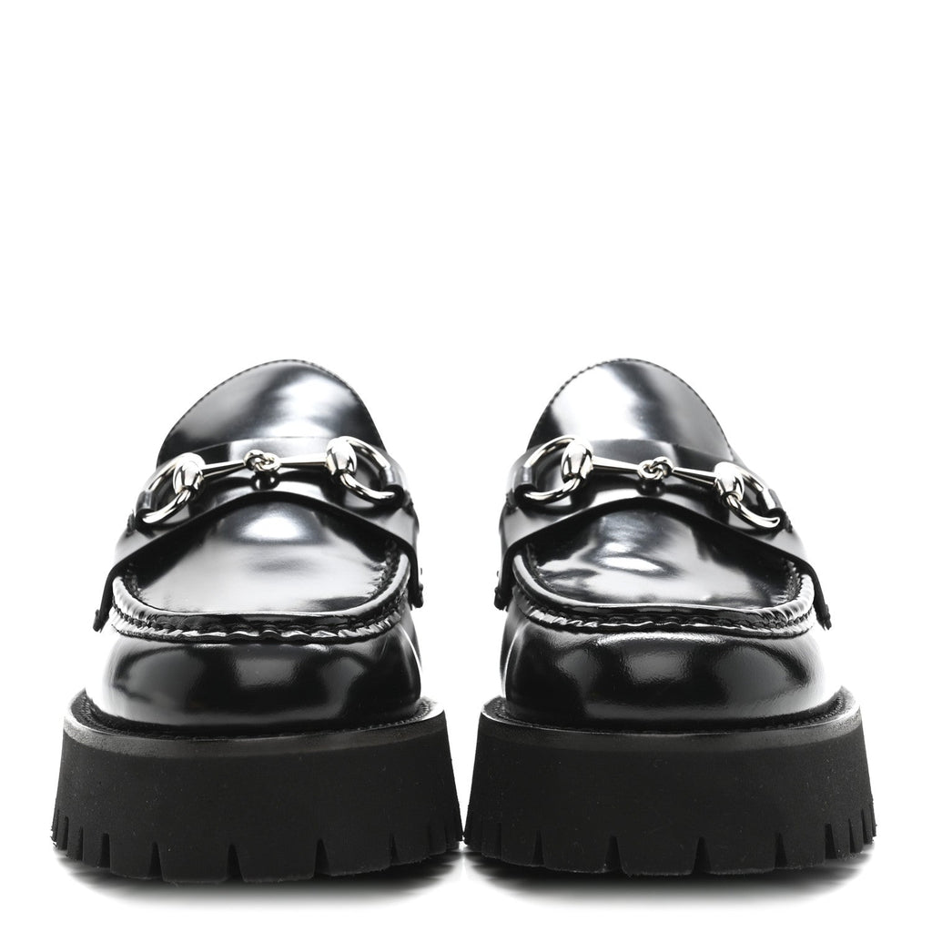 Gucci Cordovan Lux Womens Horsebit 45mm Platform Loafers 39.5 Black