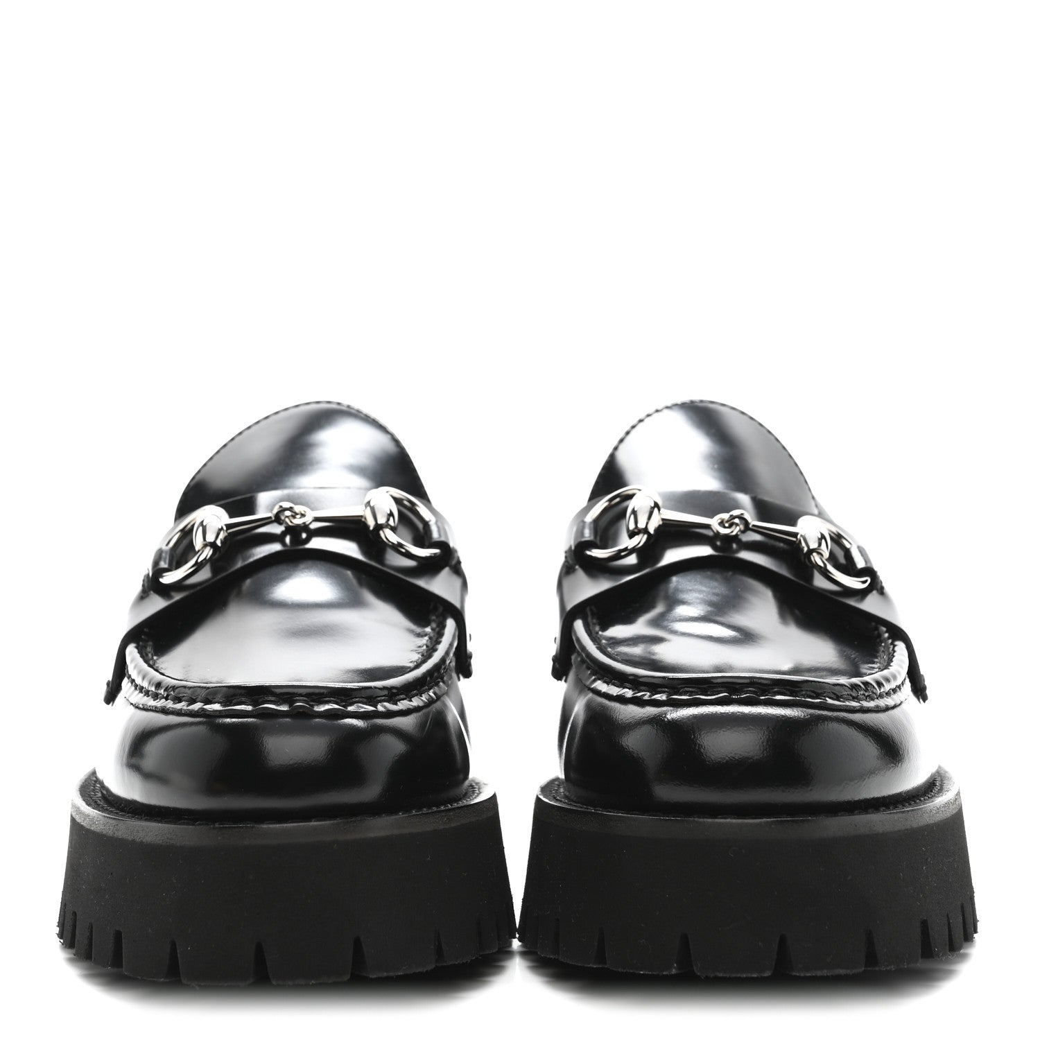 Gucci Cordovan Lux Womens Horsebit 45mm Platform Loafers 39.5 Black