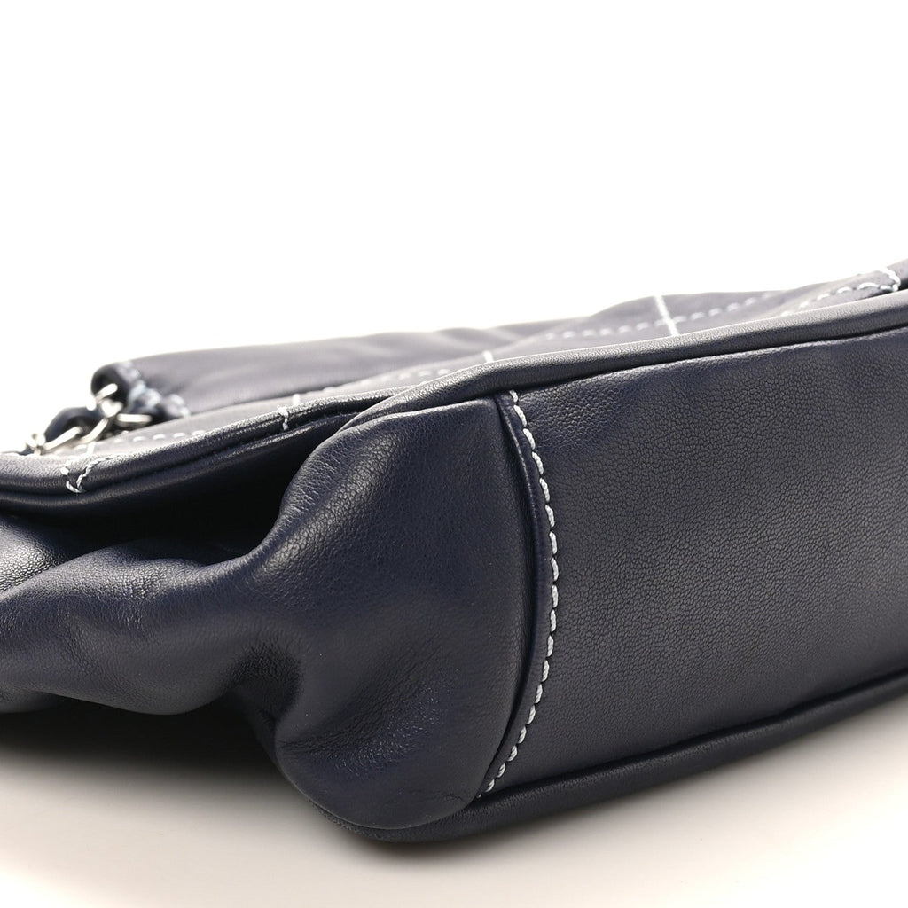 Chanel Lambskin Contrast Stitch Small Surpique Accordion Flap Navy