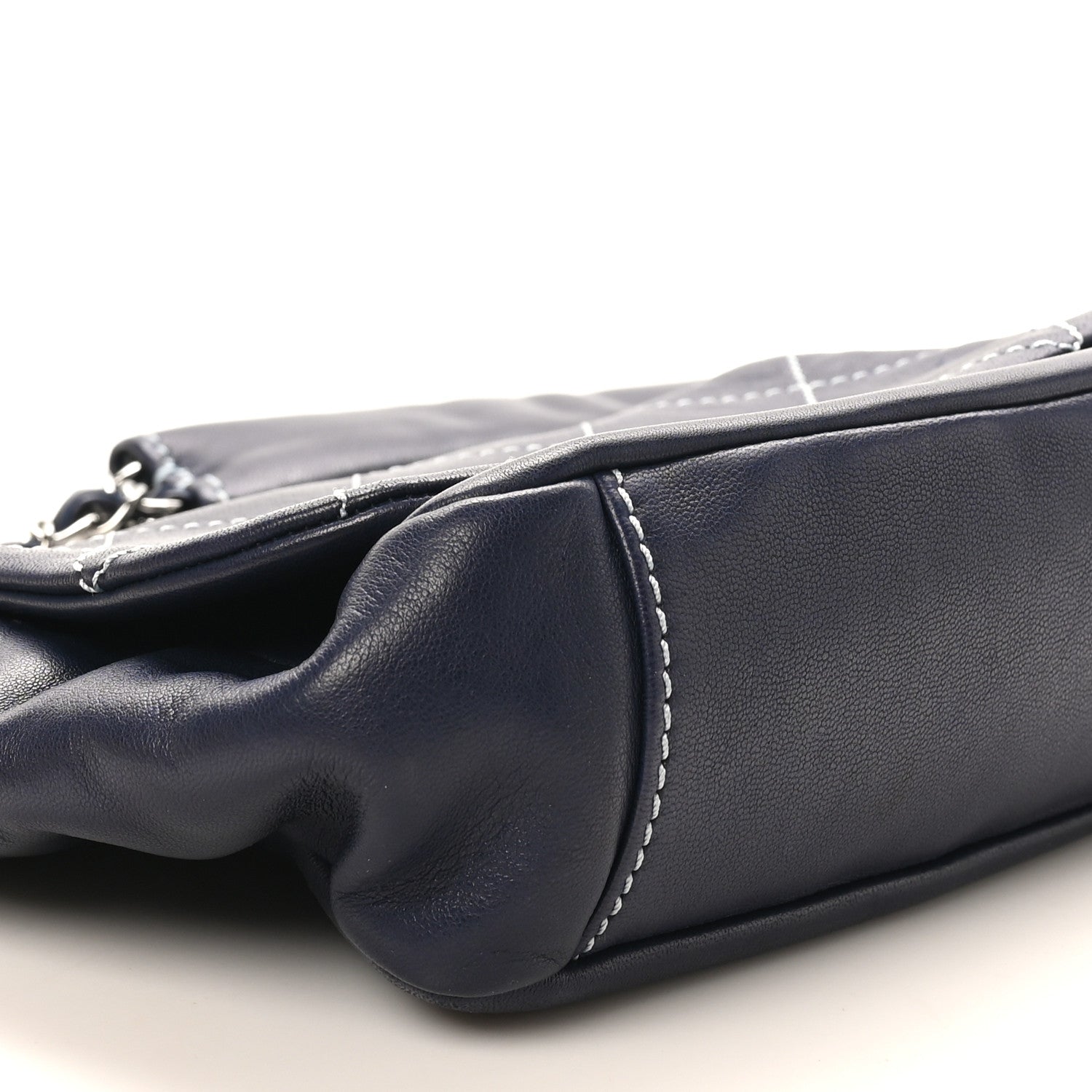 Chanel Lambskin Contrast Stitch Small Surpique Accordion Flap Navy