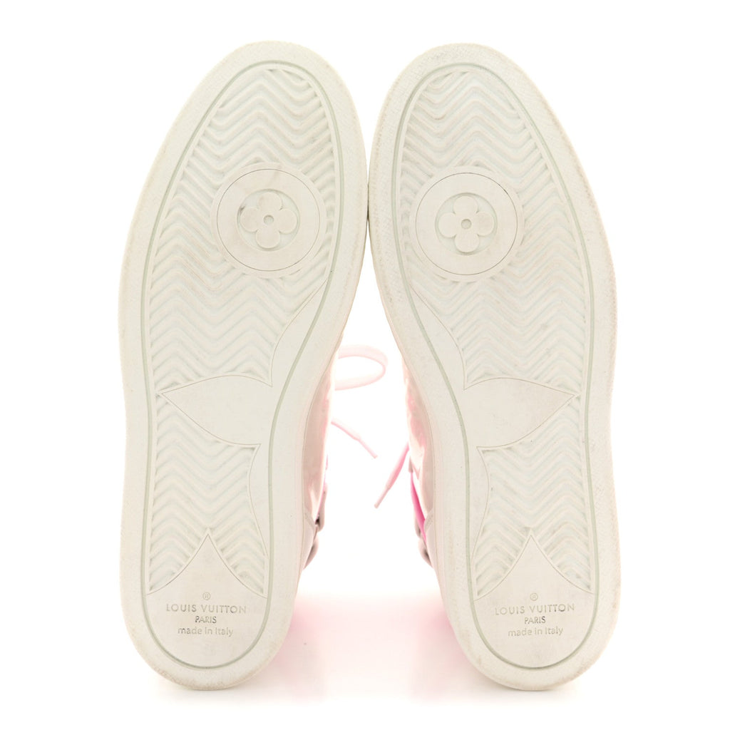 Louis Vuitton Calfskin Nylon Mesh Monogram Womens Boombox High Top Sneakers 39 White Pink