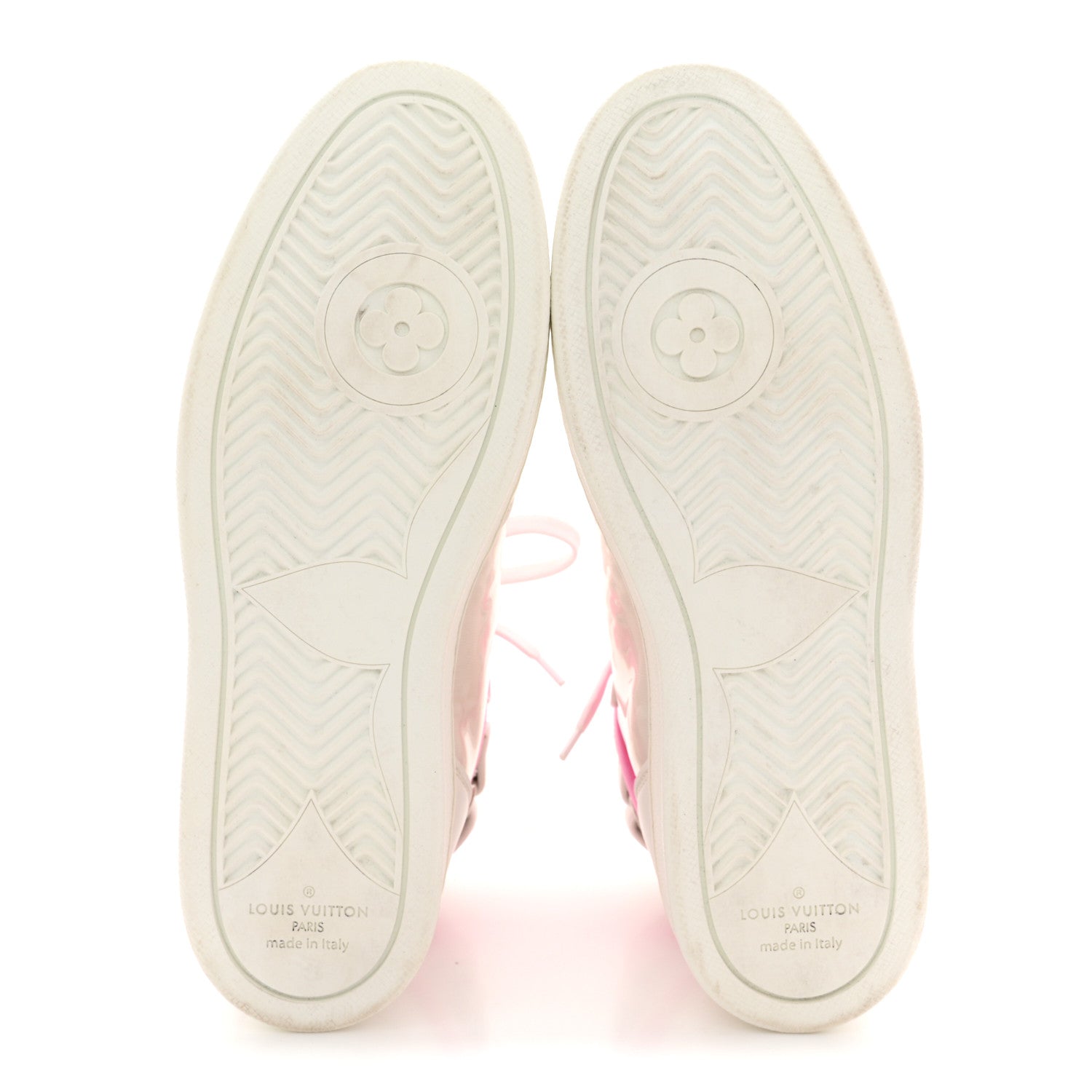 Louis Vuitton Calfskin Nylon Mesh Monogram Womens Boombox High Top Sneakers 39 White Pink