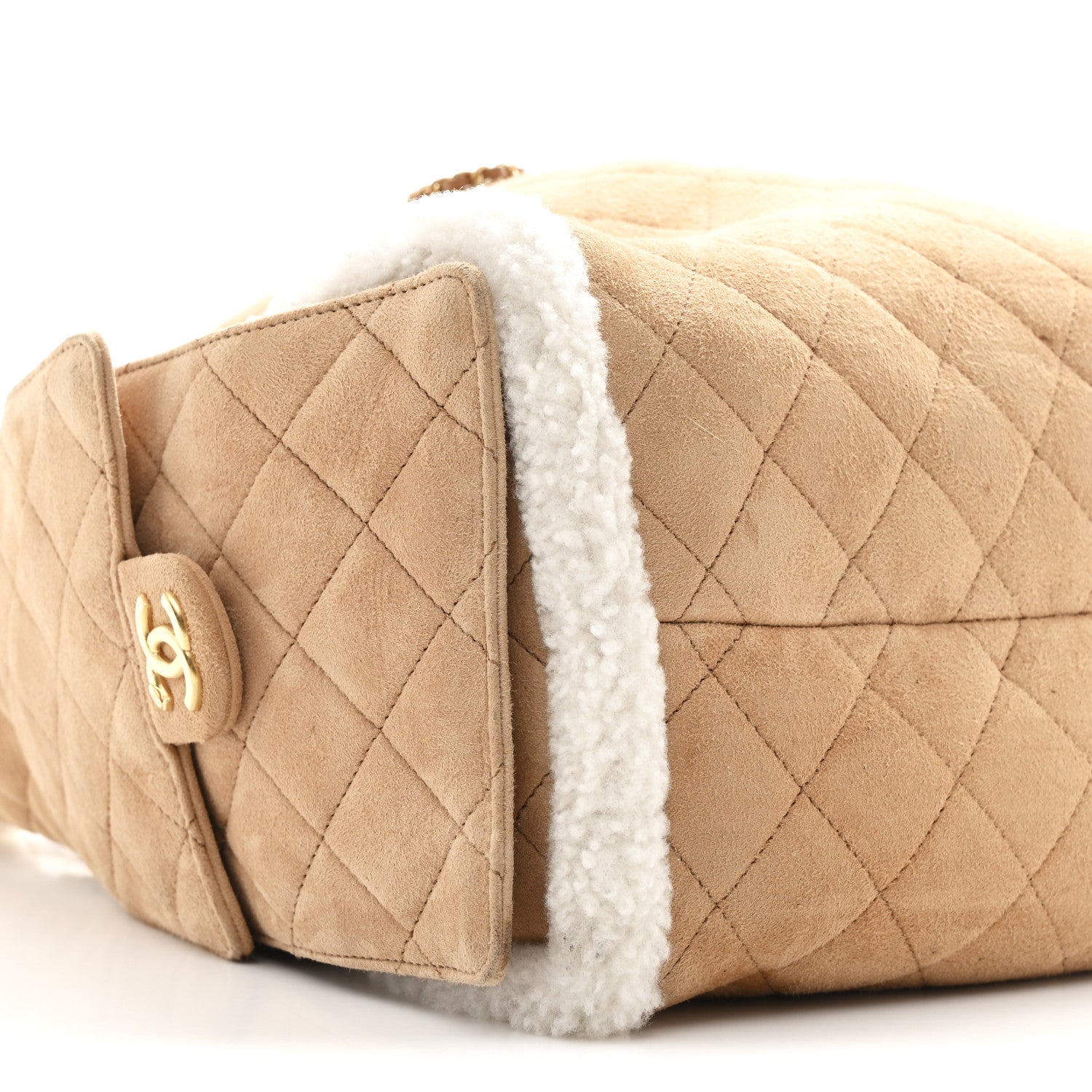 Chanel Suede Shearling Quilted Medium Chanel 25 Handbag Beige Natural