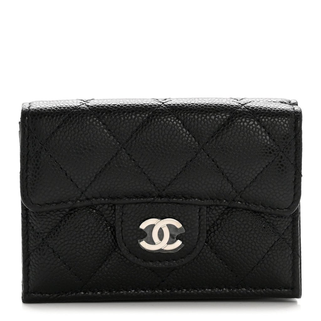 Caviar Quilted Double Flap Wallet Black