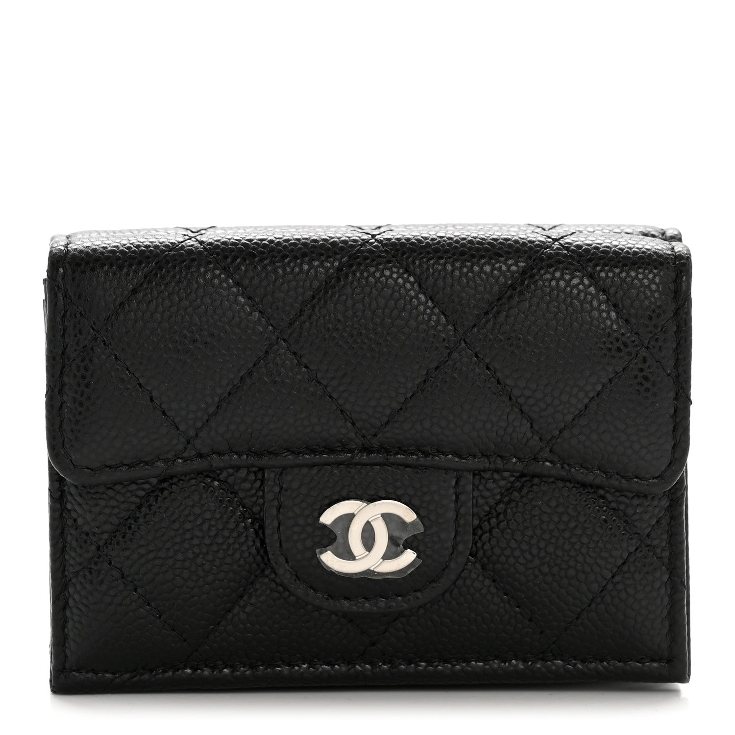 Caviar Quilted Double Flap Wallet Black