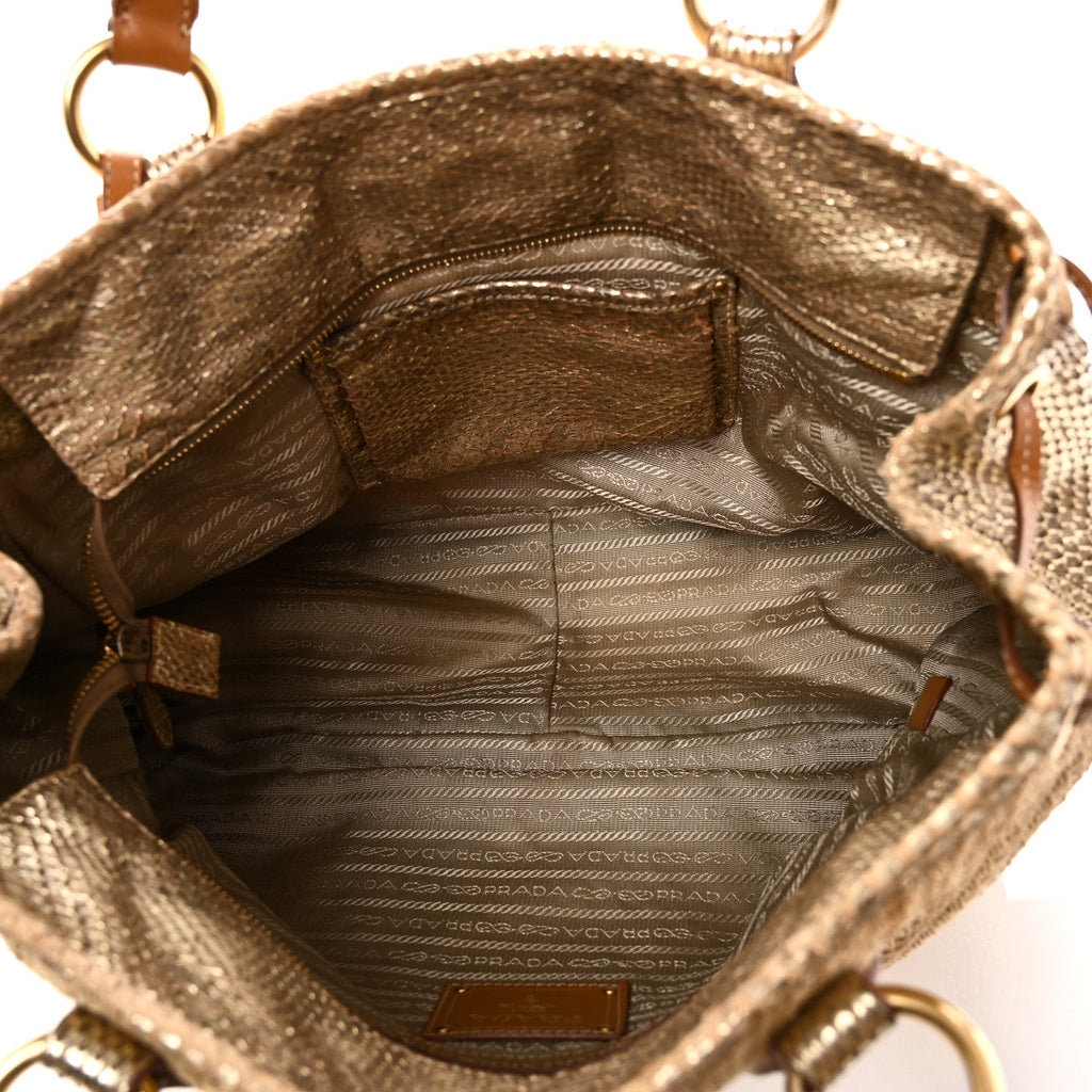 Prada Jute Snakeskin Tote Oro