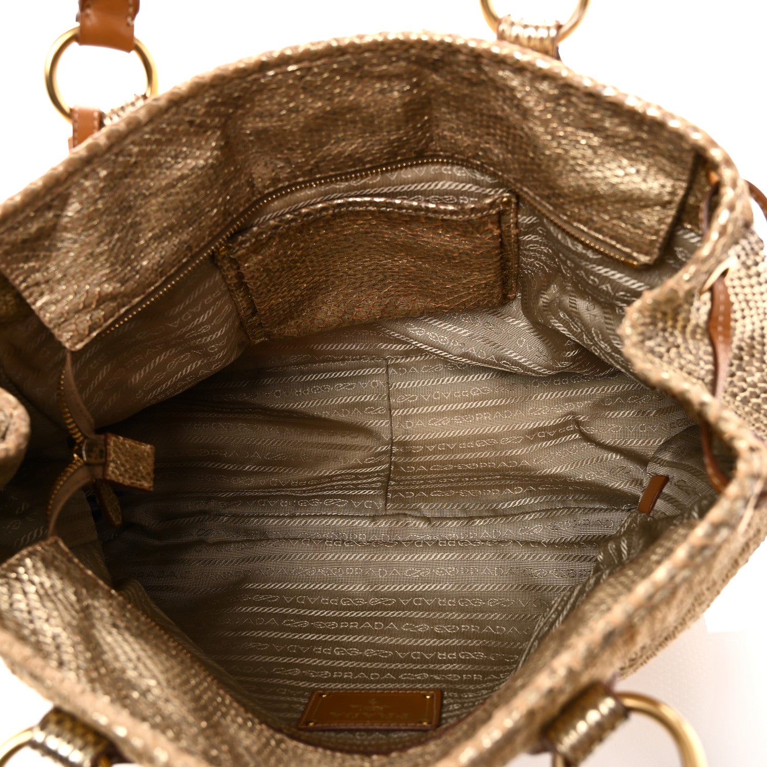 Prada Jute Snakeskin Tote Oro