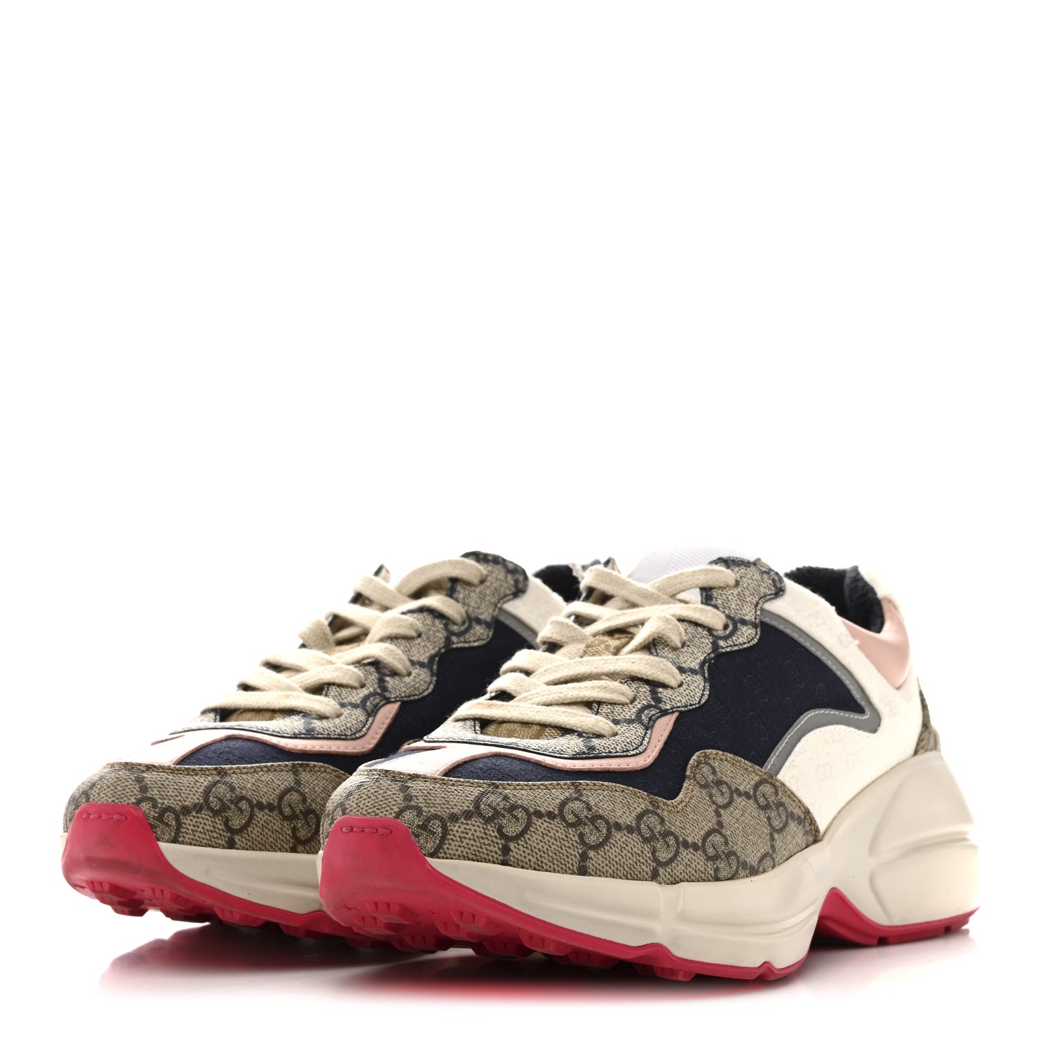Gucci GG Supreme Monogram Mix Monogram Womens Rhyton Sneakers 37.5 London Blue Beige Pale Pink