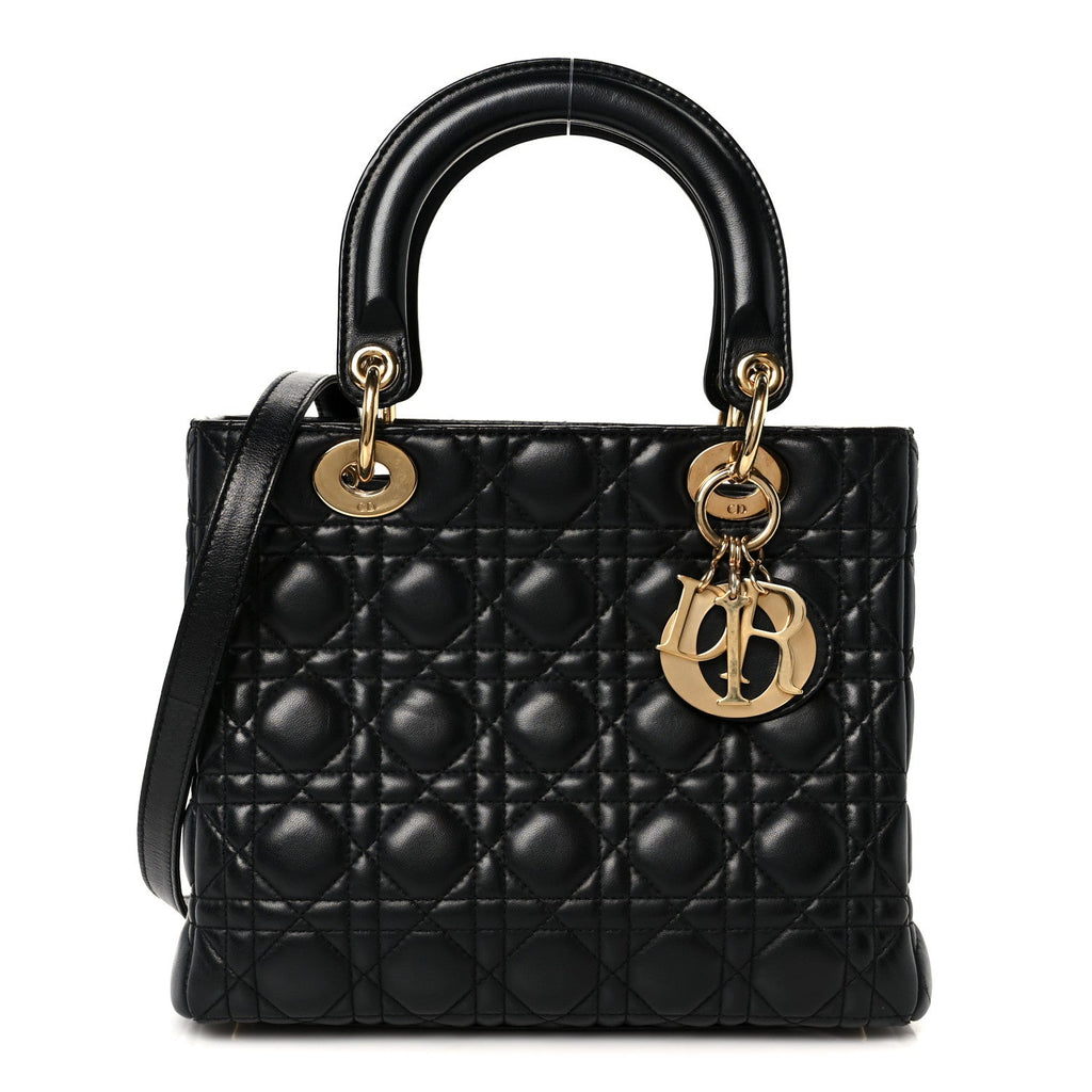 Christian Dior Lambskin Cannage Medium Lady Dior Black