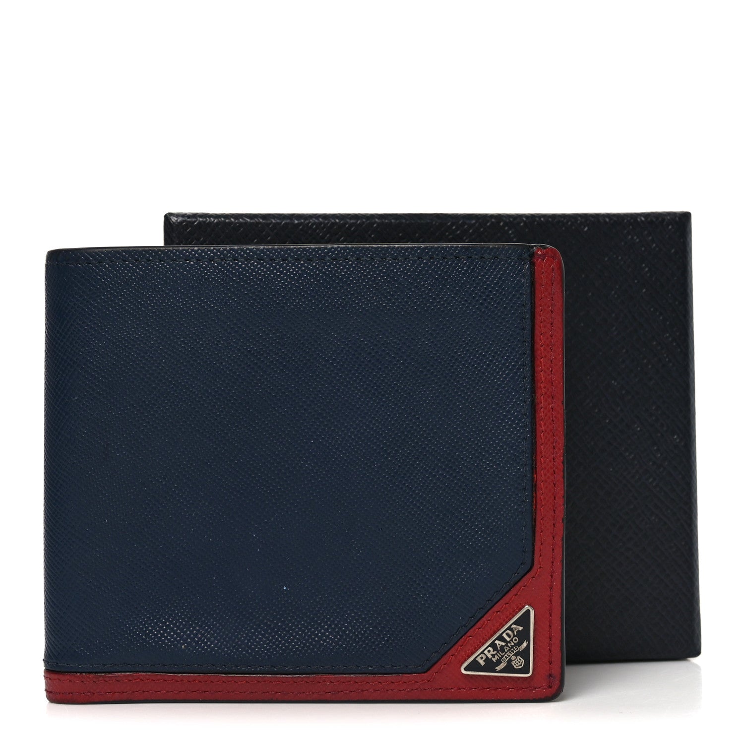 Prada Saffiano Bi-Fold Wallet Baltico Fuoco