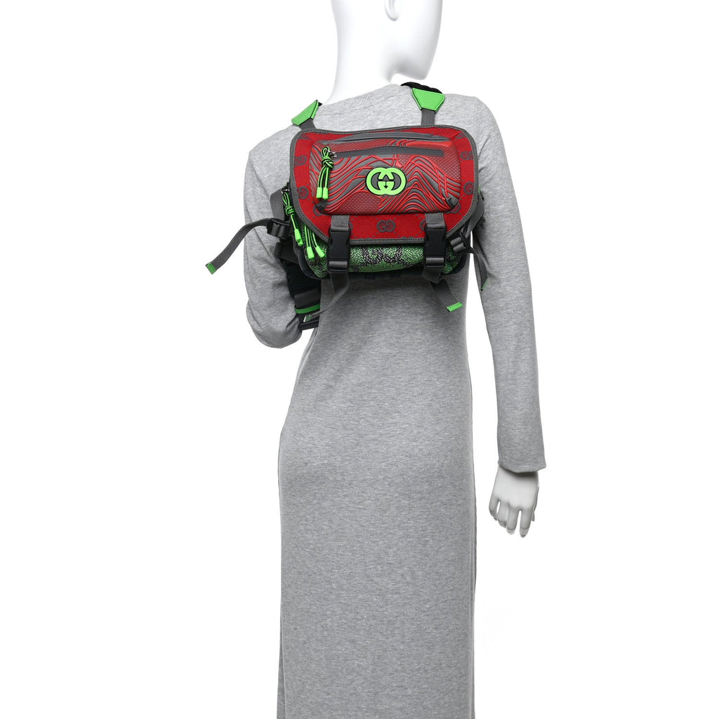 Gucci Jersey GG Monogram All Over Sporty Flap Backpack Red Multicolor