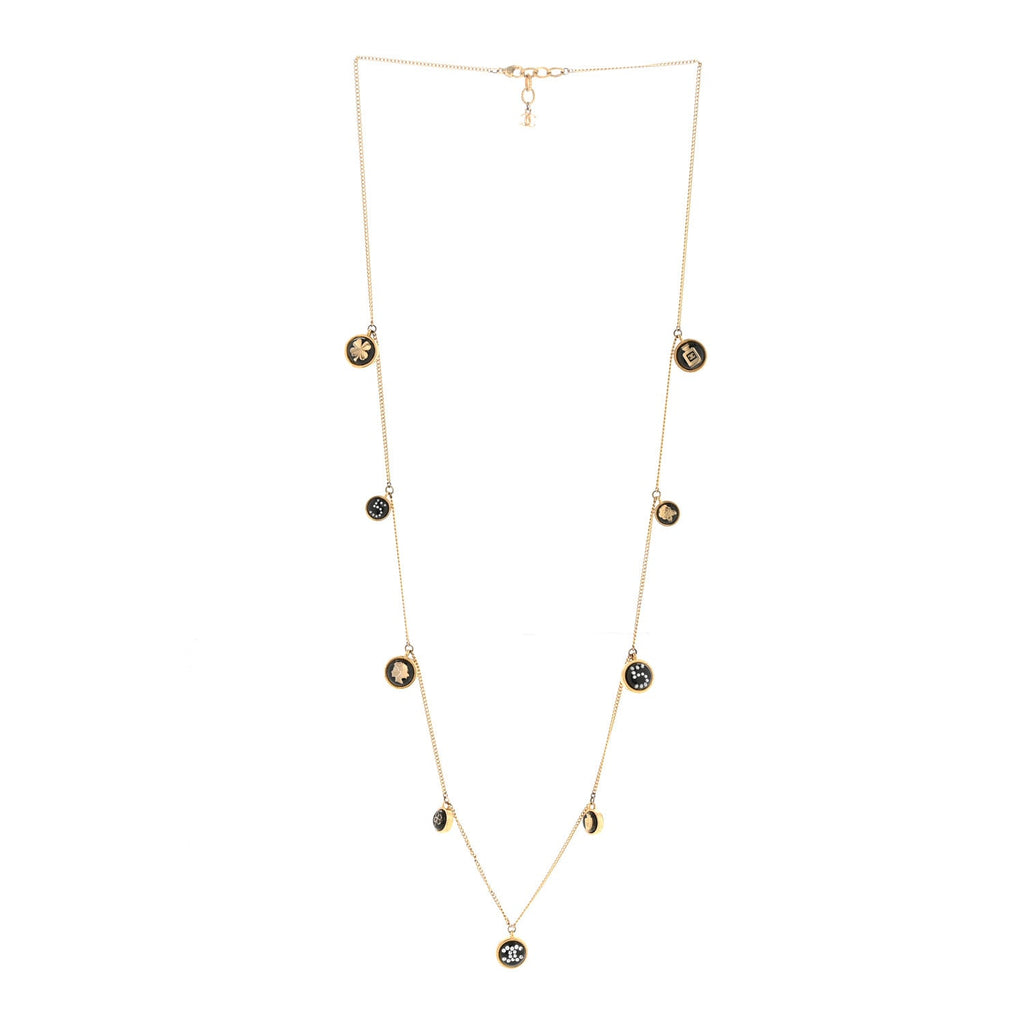 Chanel Metal Resin Enamel Crystal CC Long Necklace Gold Black
