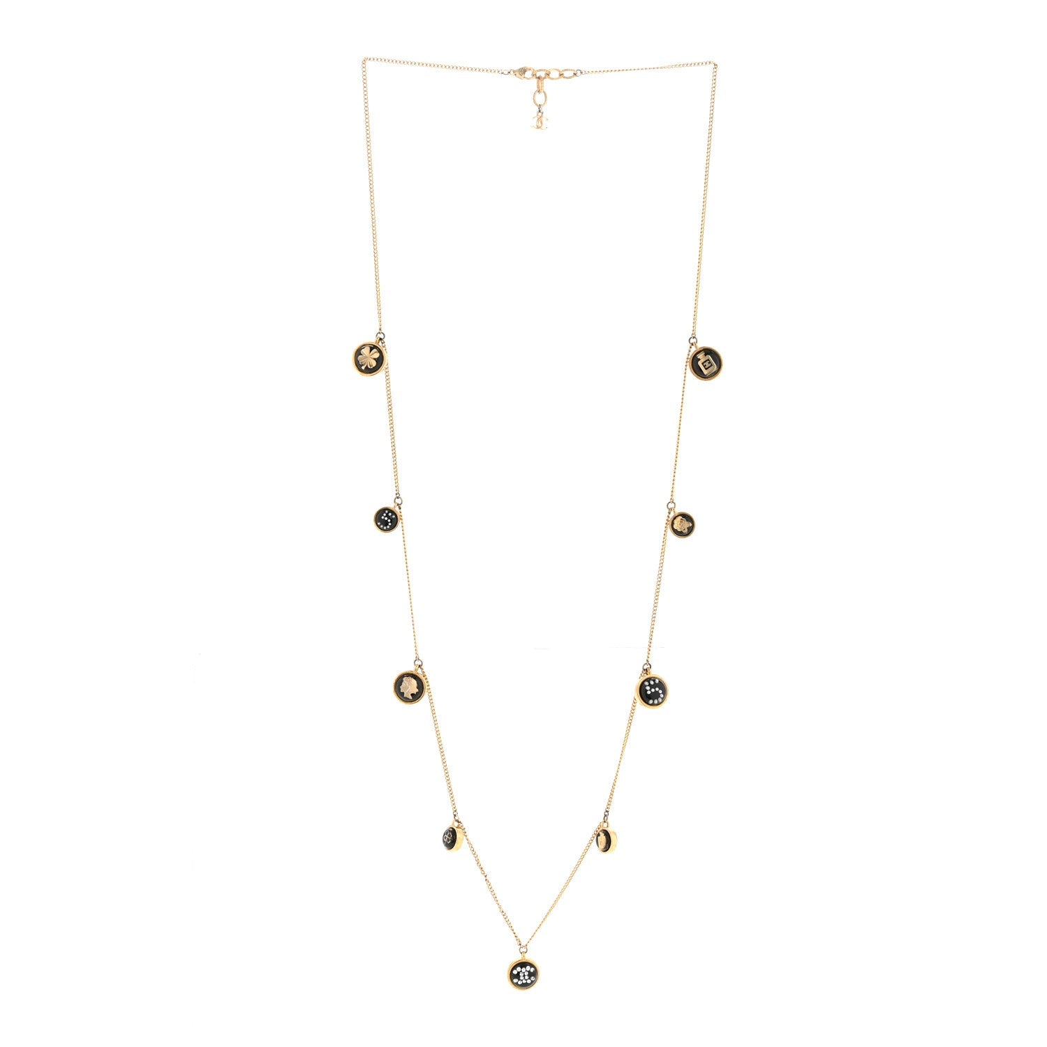 Chanel Metal Resin Enamel Crystal CC Long Necklace Gold Black