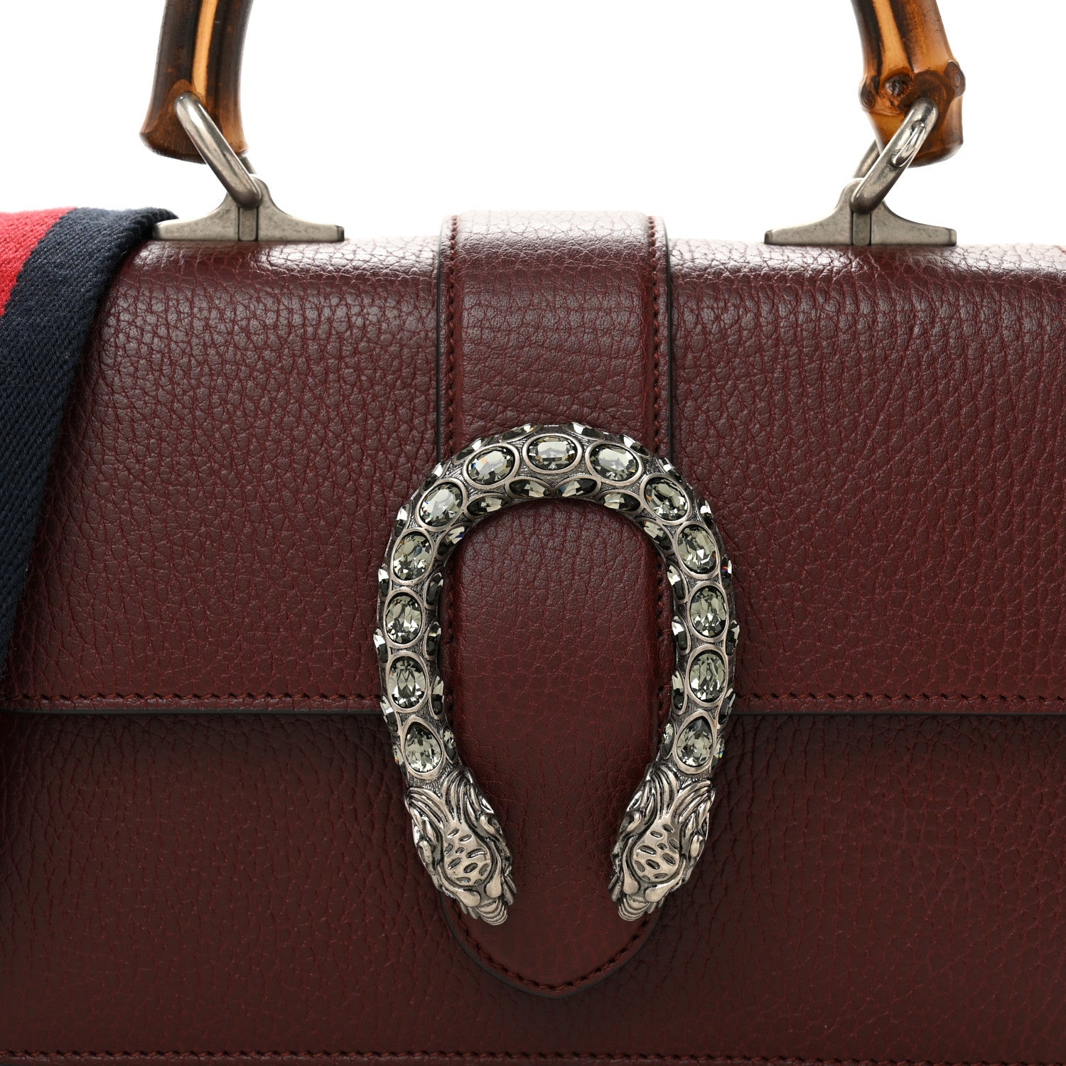 Gucci Dollar Calfskin Crystal Web Mini Dionysus Bamboo Top Handle Bag Vintage Bordeaux Black Diamond