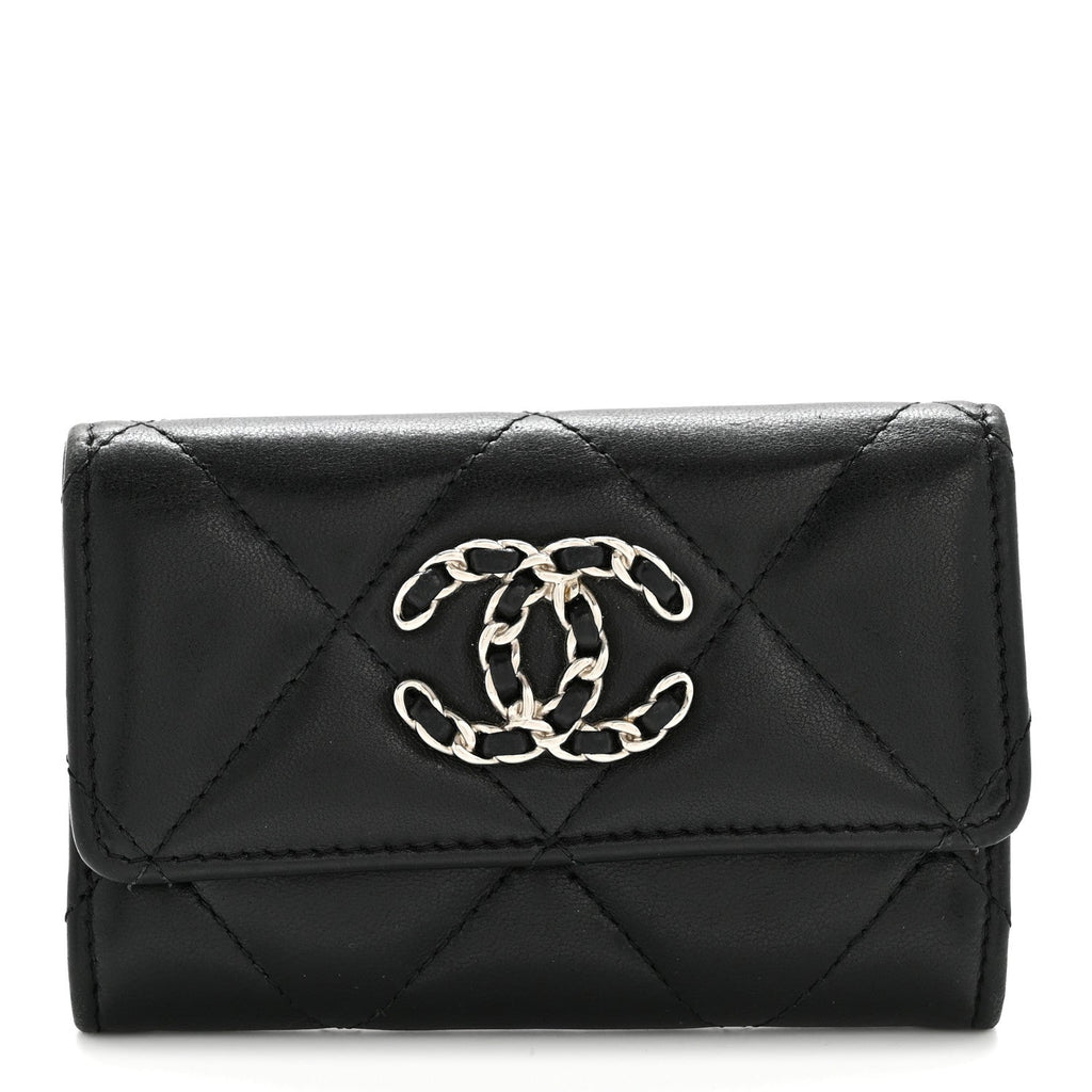 Lambskin Quilted Chanel 19 Flap Card Holder Black