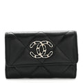 Lambskin Quilted Chanel 19 Flap Card Holder Black