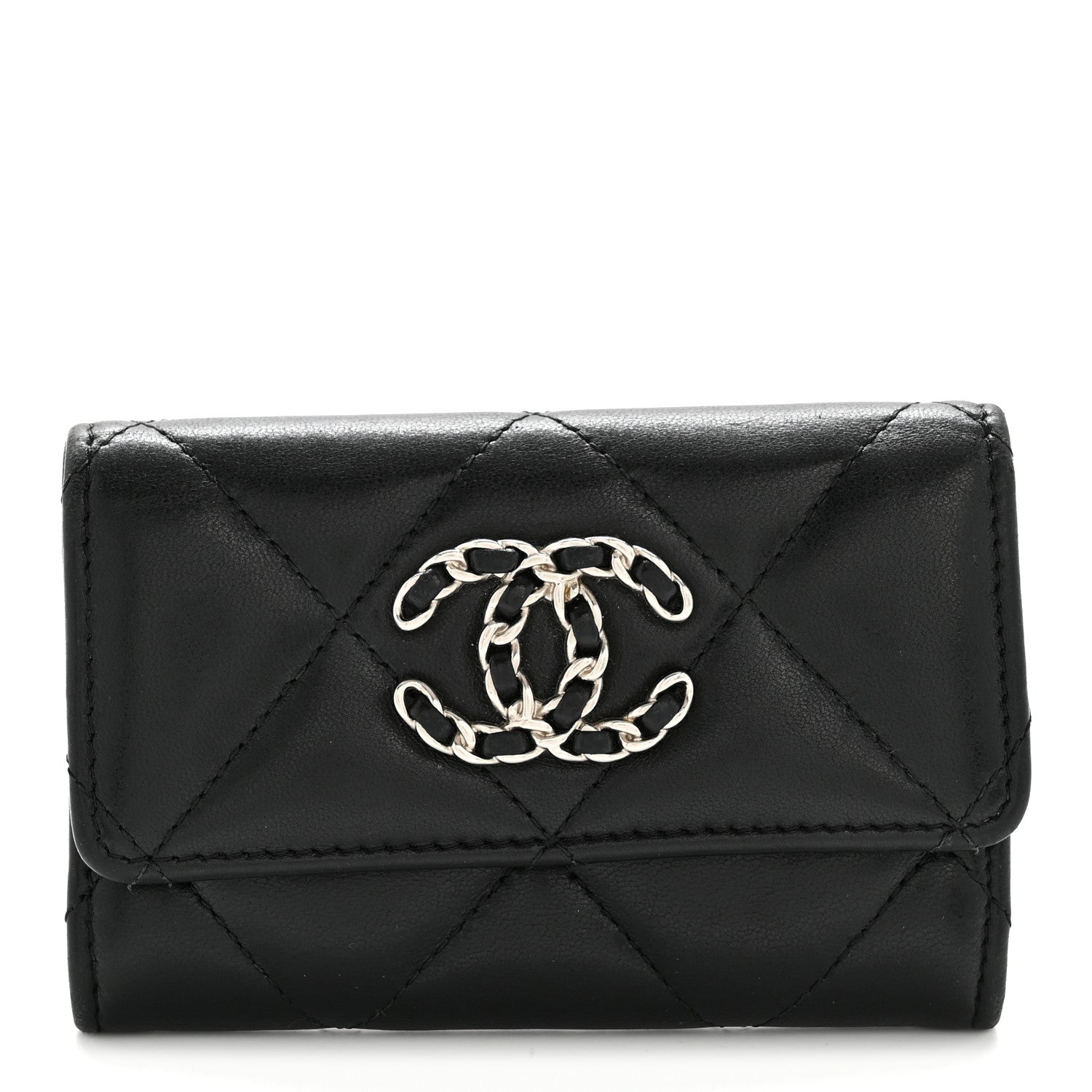 Lambskin Quilted Chanel 19 Flap Card Holder Black
