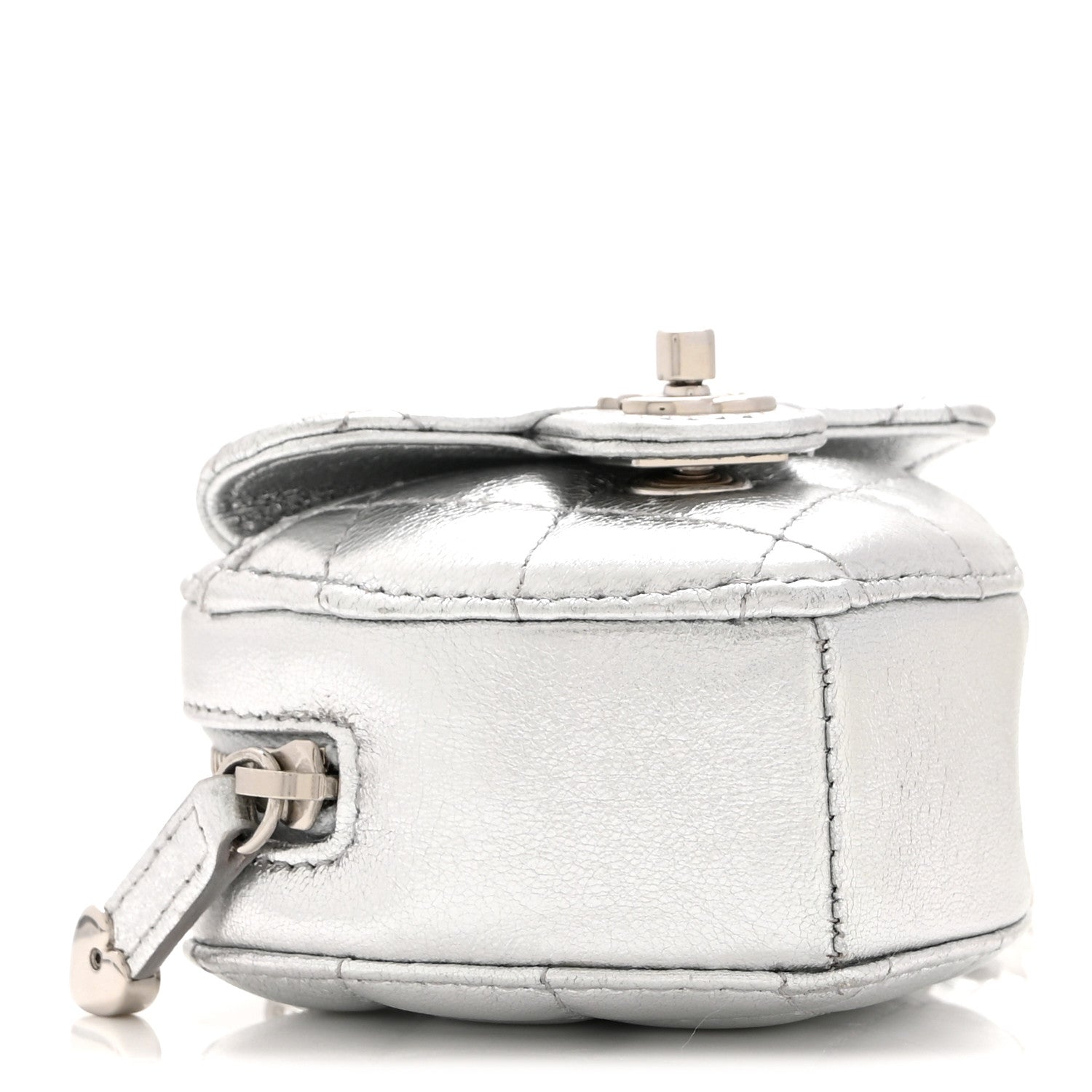 Metallic Lambskin Quilted CC Mini In Love Heart Bag Charm Silver