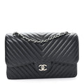 Chanel Caviar Chevron Quilted Jumbo Double Flap Black